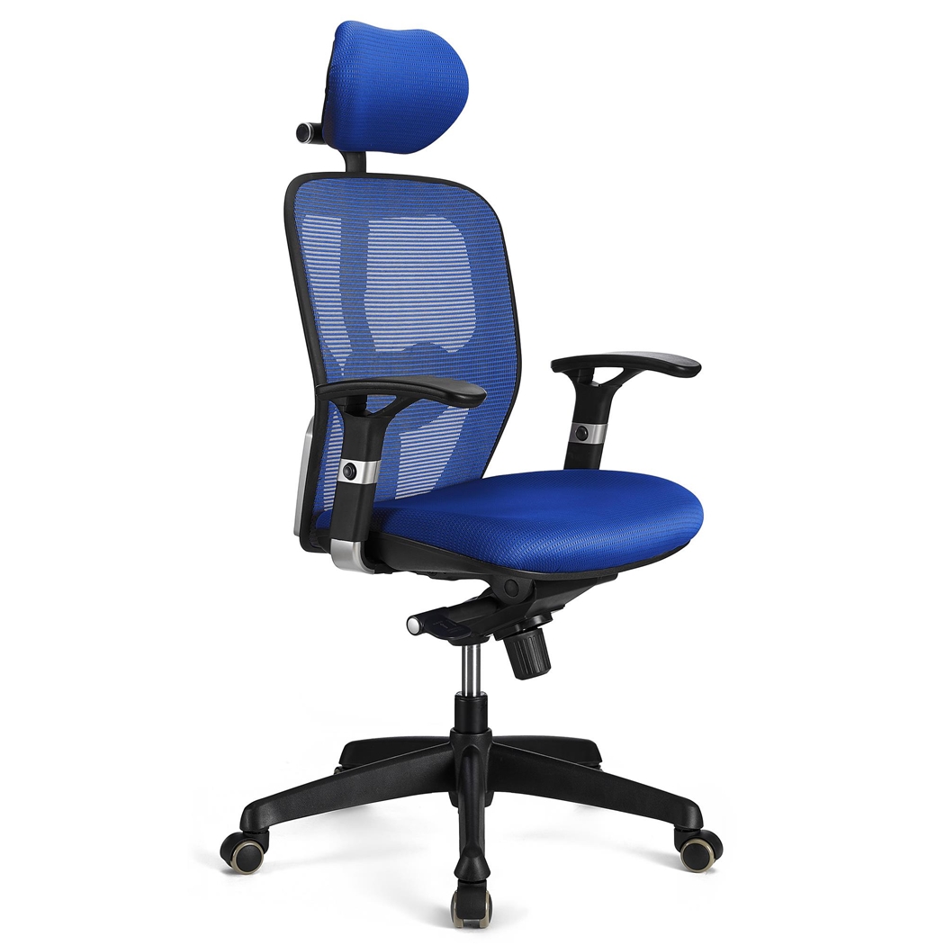 DEMO# Silla Ergonómica FELIX PRO, Soporte Lumbar Ajustable, Adaptada uso 8h, En Azul