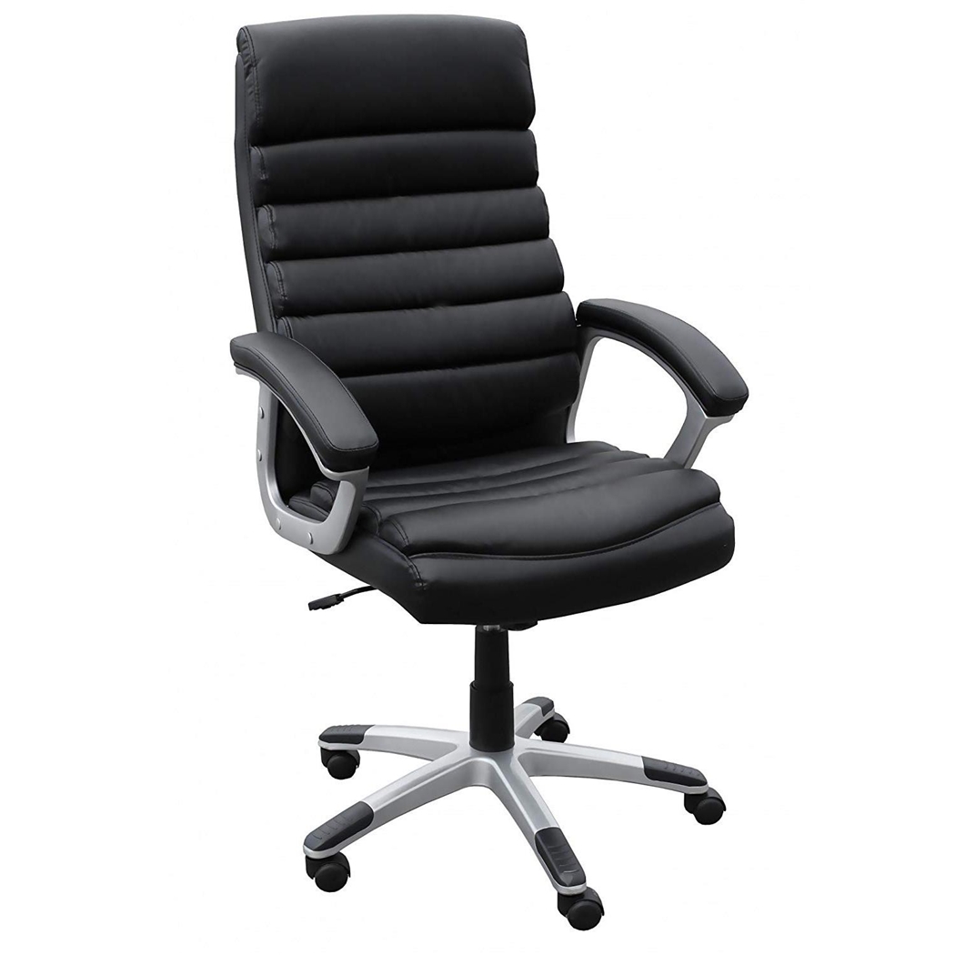 DEMO# Silla de Oficina VALENCIA, Diseño con Elegantes Costuras, En Piel color Negro