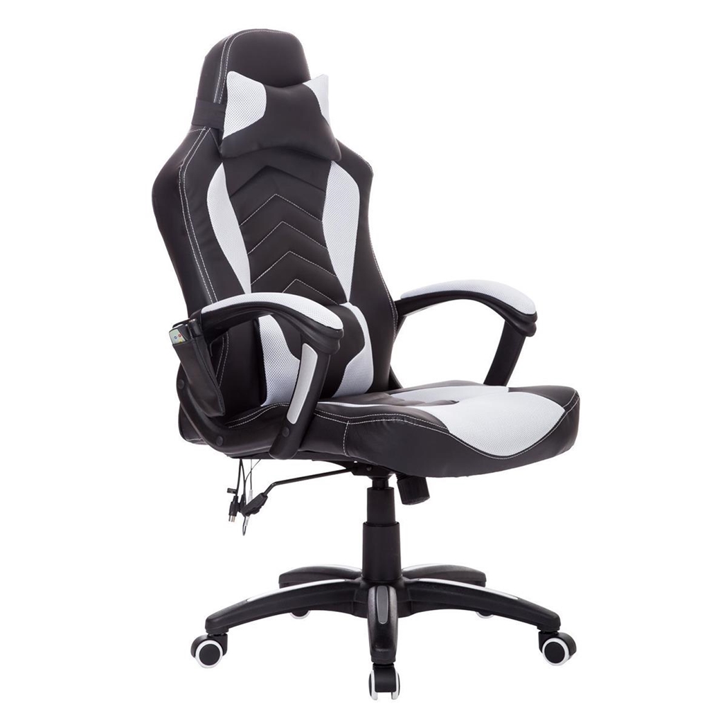 DEMO# Silla Gaming CURE, Función Calefacción y Masaje, en Piel y Malla color Blanco Y Negro