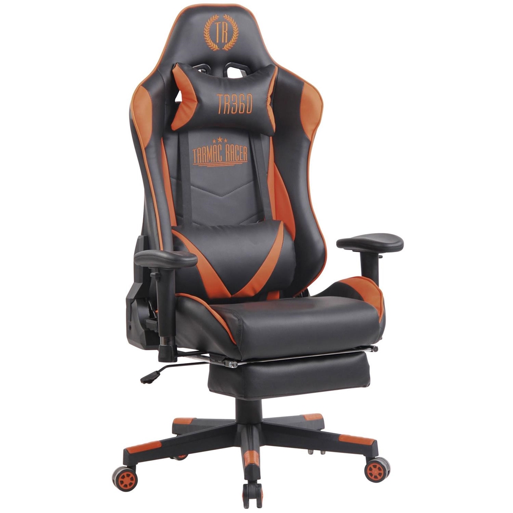 Silla Gaming RACING LUX, Respaldo Reclinable, Función de Masajes, en Piel Negro/Naranja