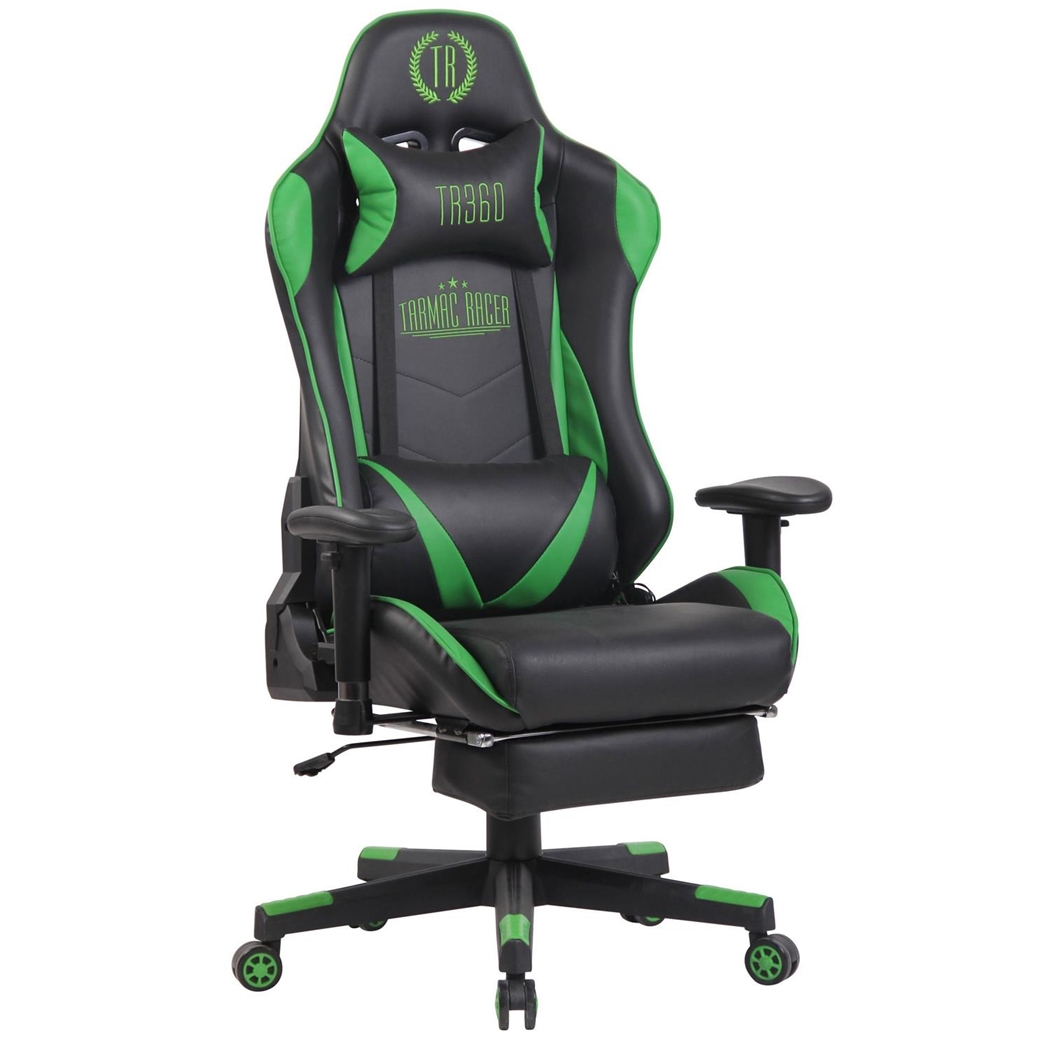 Silla Gaming RACING LUX, Respaldo Reclinable, Función de Masajes, en Piel Negro/Verde