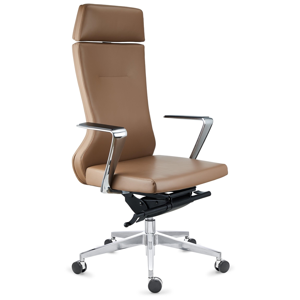 DEMO#  Sillón de Oficina GALVÁN, Espectacular Diseño y Calidad, Uso Profesional 8H, Cuero Marrón Claro