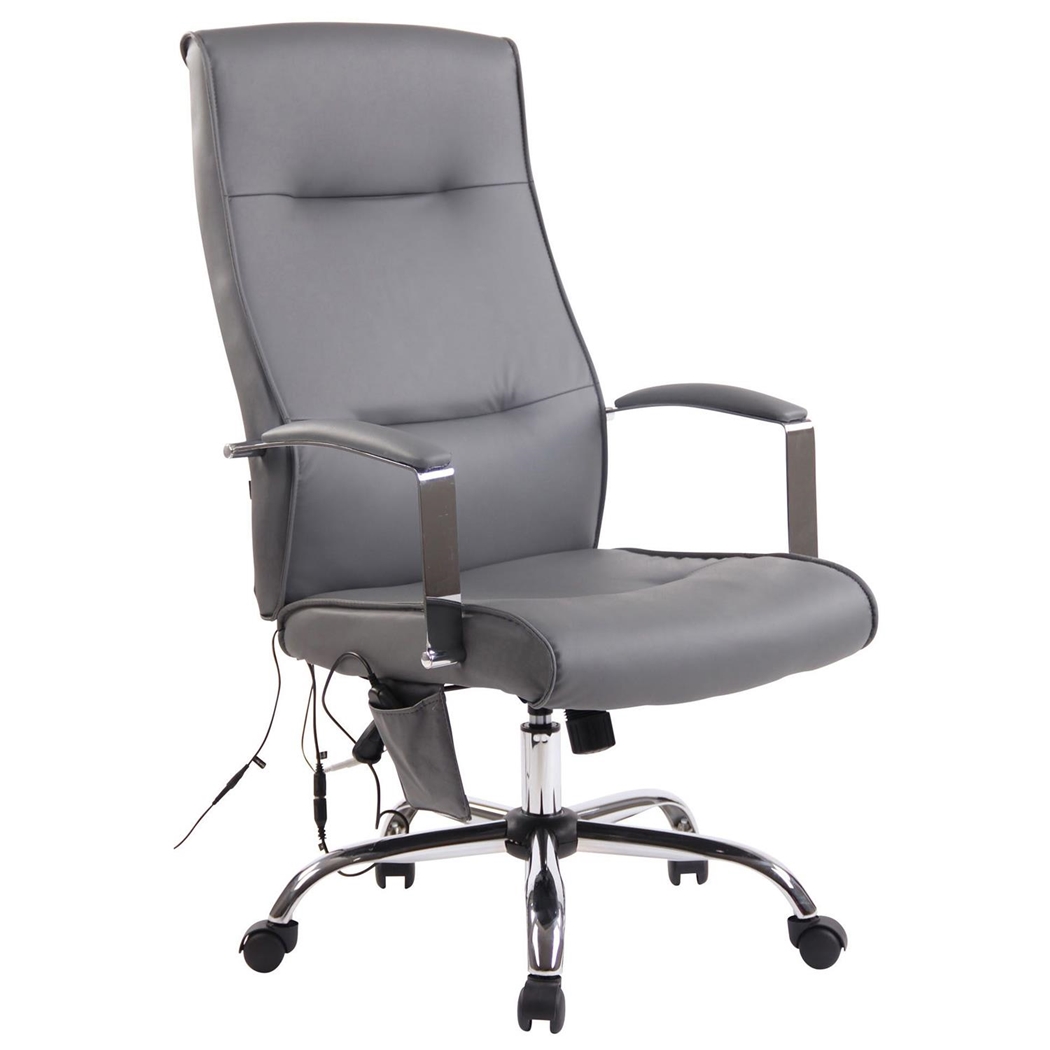 Silla de Oficina PONTIAC MASAJE PIEL, Grueso Acolchado, Base Metálica, color Gris
