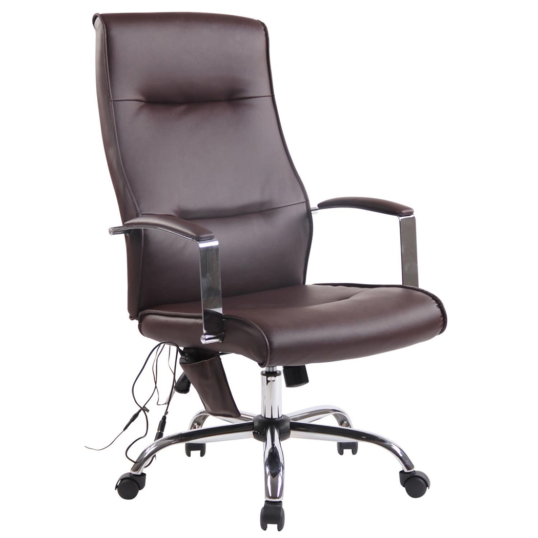 Silla de Oficina PONTIAC MASAJE PIEL, Grueso Acolchado, Base Metálica, color Marrón