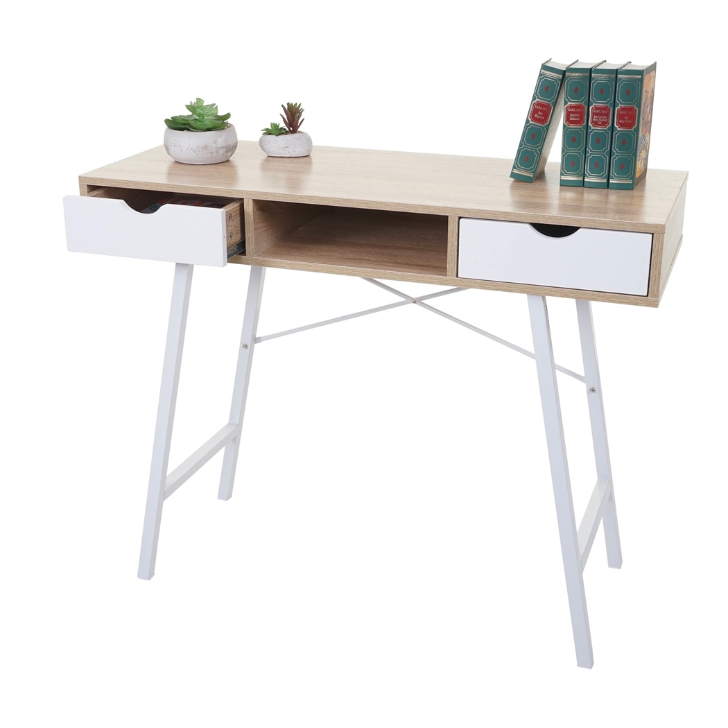 DEMO# Mesa para Ordenador NILSA, 100x40x80 cm, en Metal y Madera, color Roble y Blanco