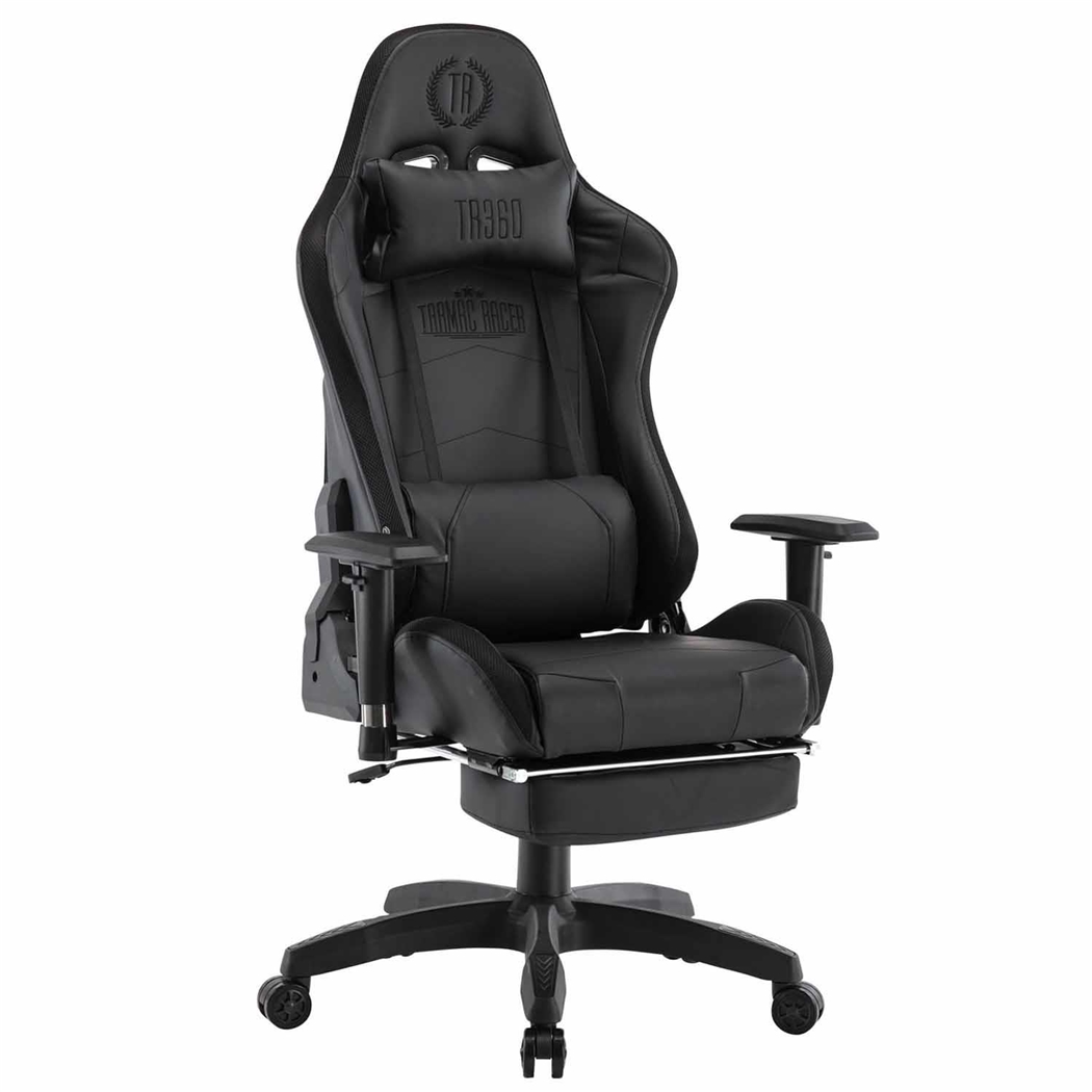 Silla Gaming TURBO LED PIEL, Respaldo Reclinable, Reposapiés, Cojines Lumbar y Cervical, en Negro