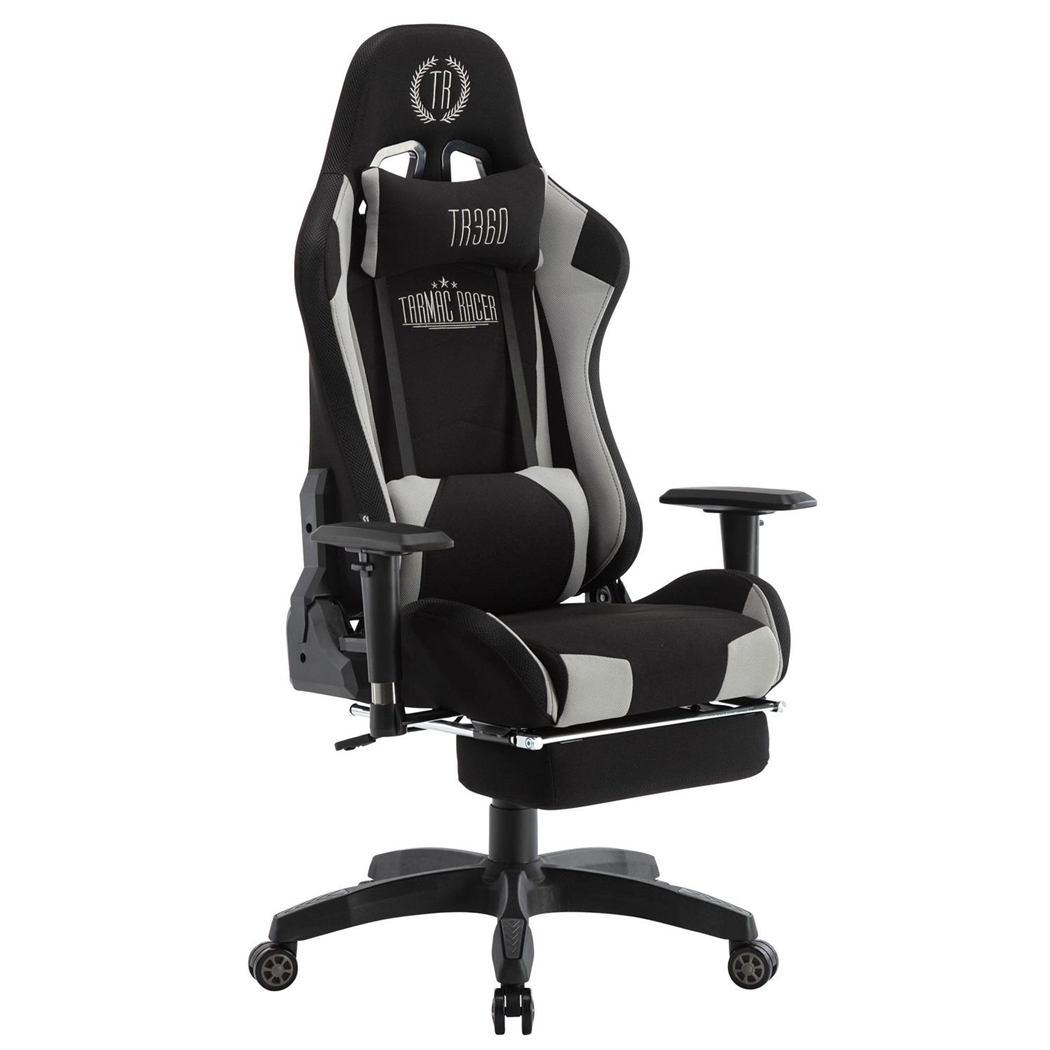 Silla Gaming TURBO LED TELA, Respaldo Reclinable, Reposapiés, Cojines Lumbar y Cervical, en Negro/Gris