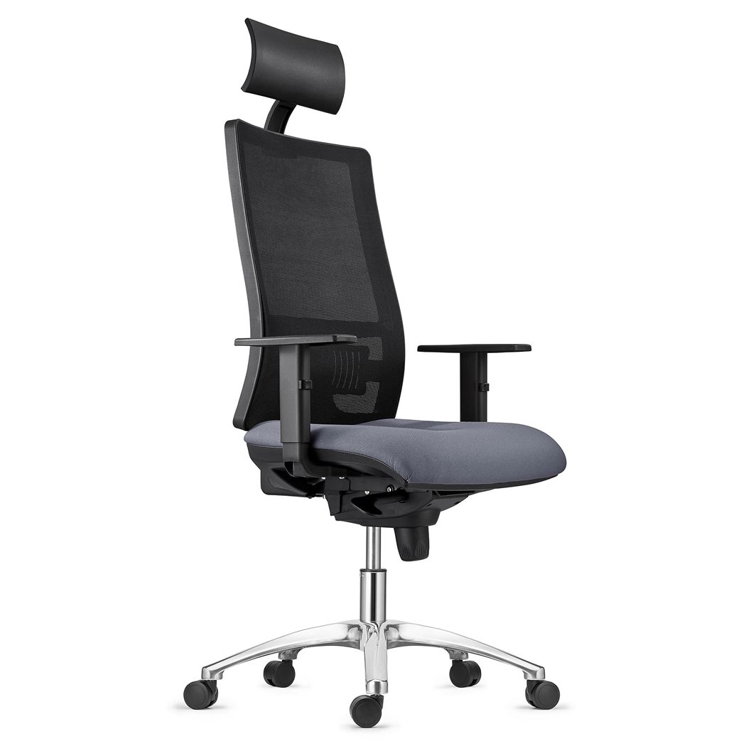 DEMO# Silla Ergonómica MARSA, Base Metálica, Reposacabezas, Brazos Ajustables y Soporte Lumbar, en Gris