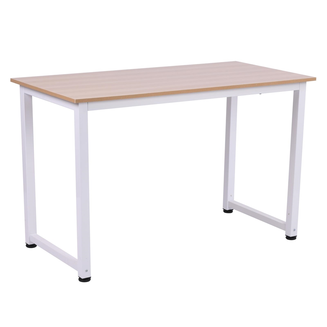 DEMO# Mesa de Oficina DUSKO, 120x60x76 cm, en Metal y Madera, color Blanco y Roble