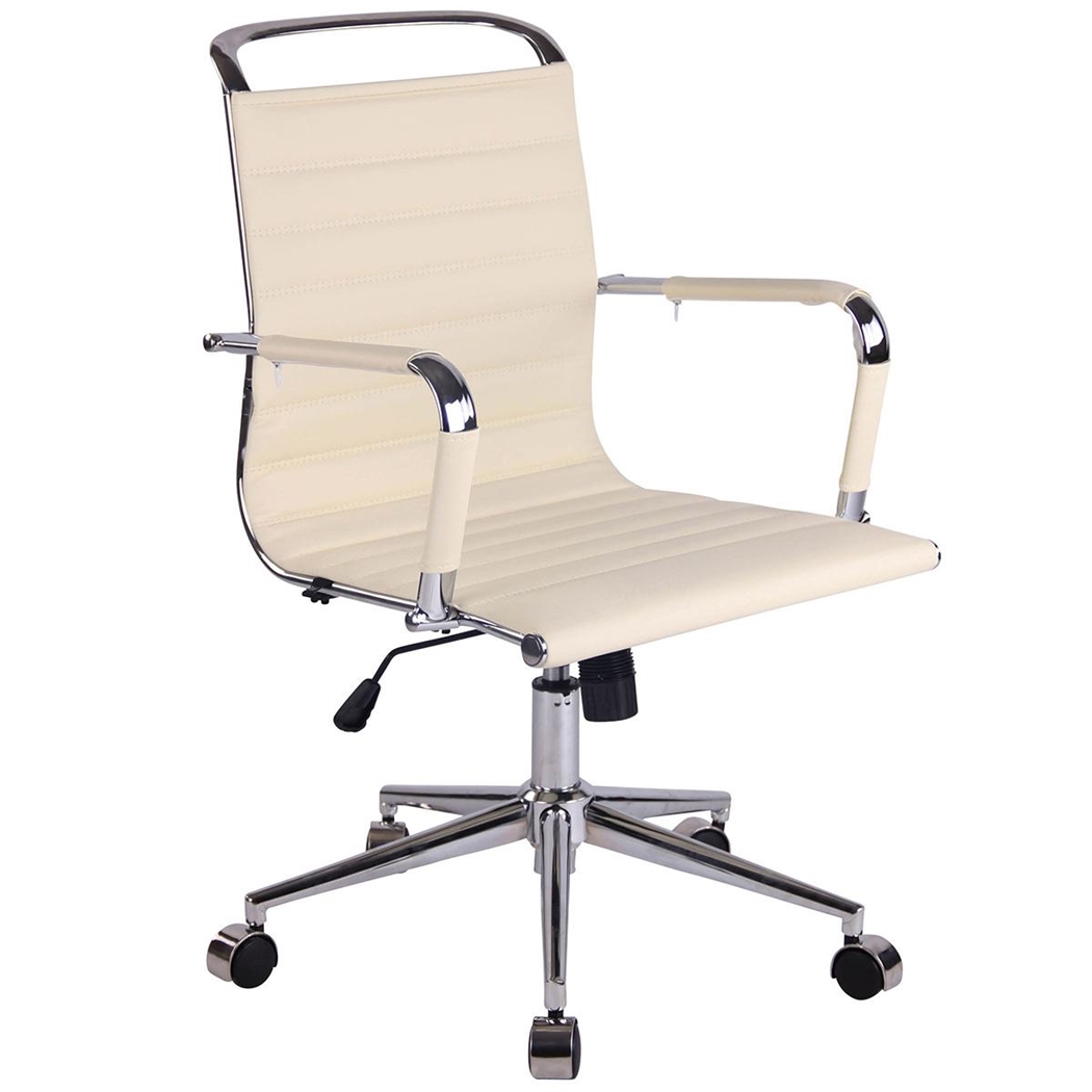 Silla de Oficina ZURICH, Diseño Elegante, Estructura Metálica, en Piel color Crema