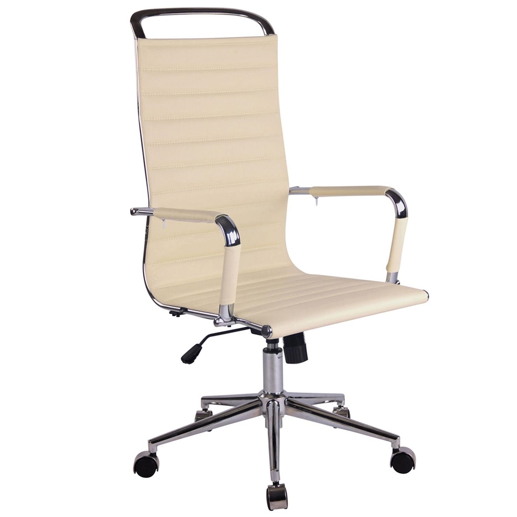 Silla de Oficina ZURICH, Respaldo Alto, Diseño Elegante, Estructura Metálica, en Piel color Crema