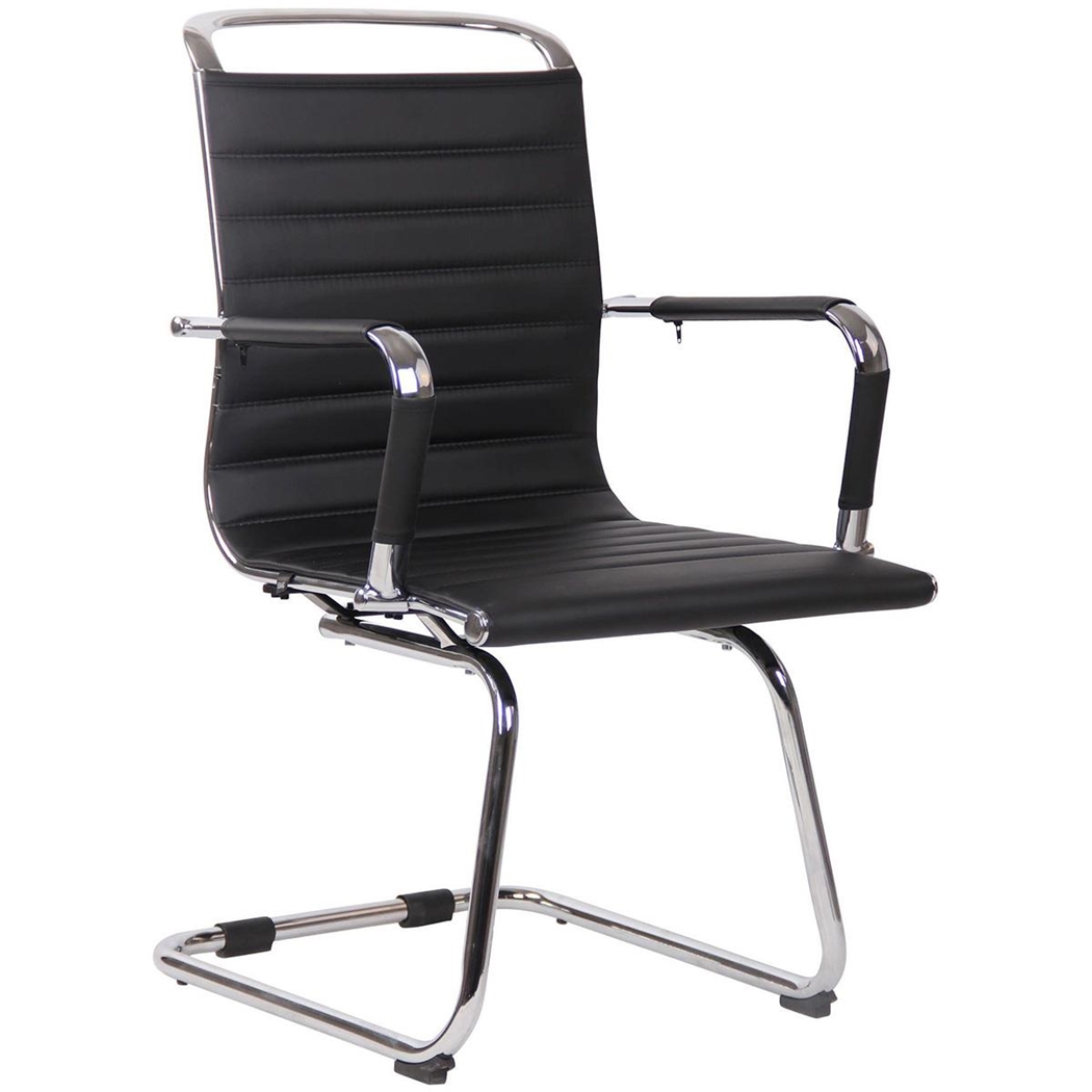 Silla de Confidente ZURICH V, Diseño Elegante, Estructura Metálica, en Piel color Negro