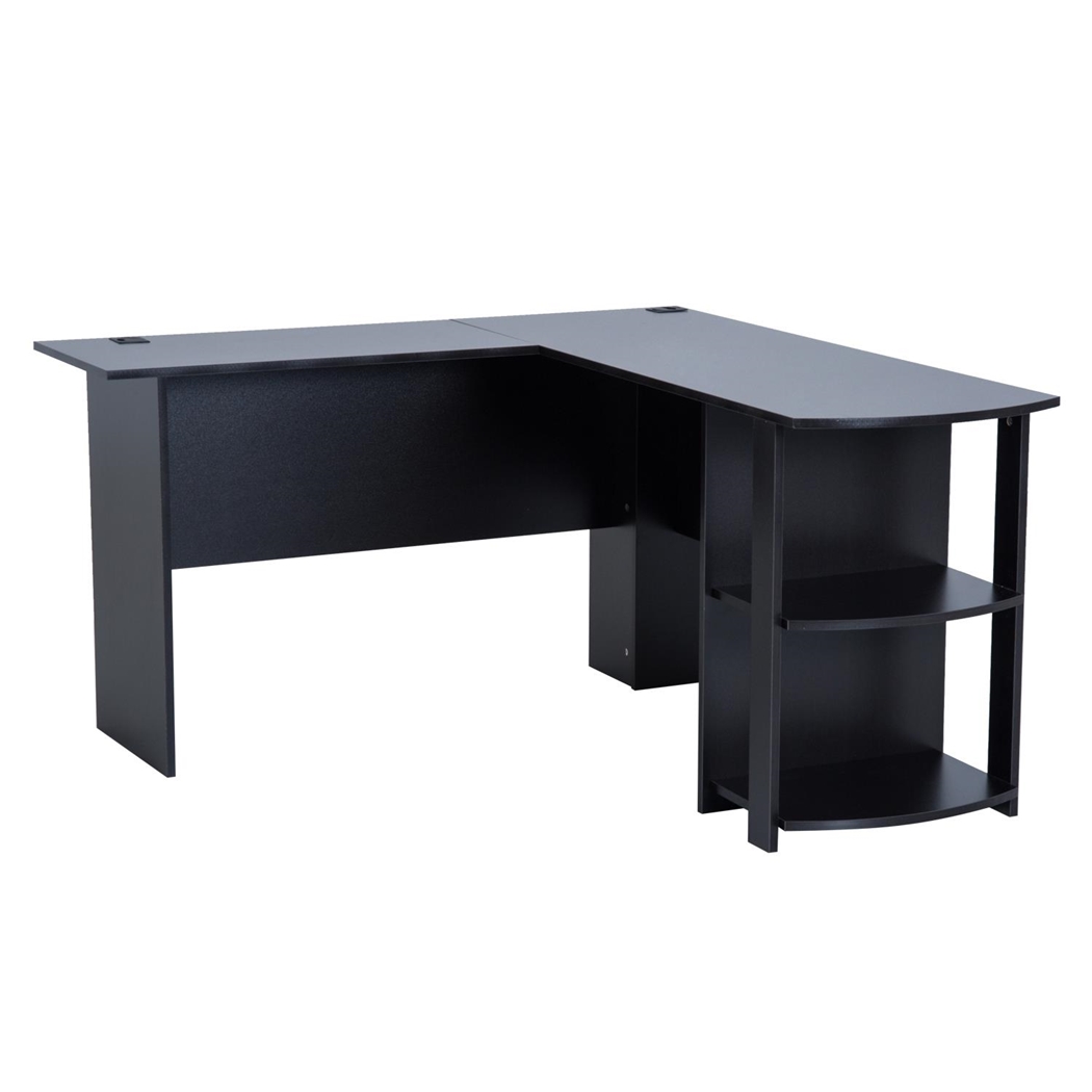 DEMO# Mesa de Oficina DAVEN, 136x130x72 cm, con Estantes, en Madera color Negro