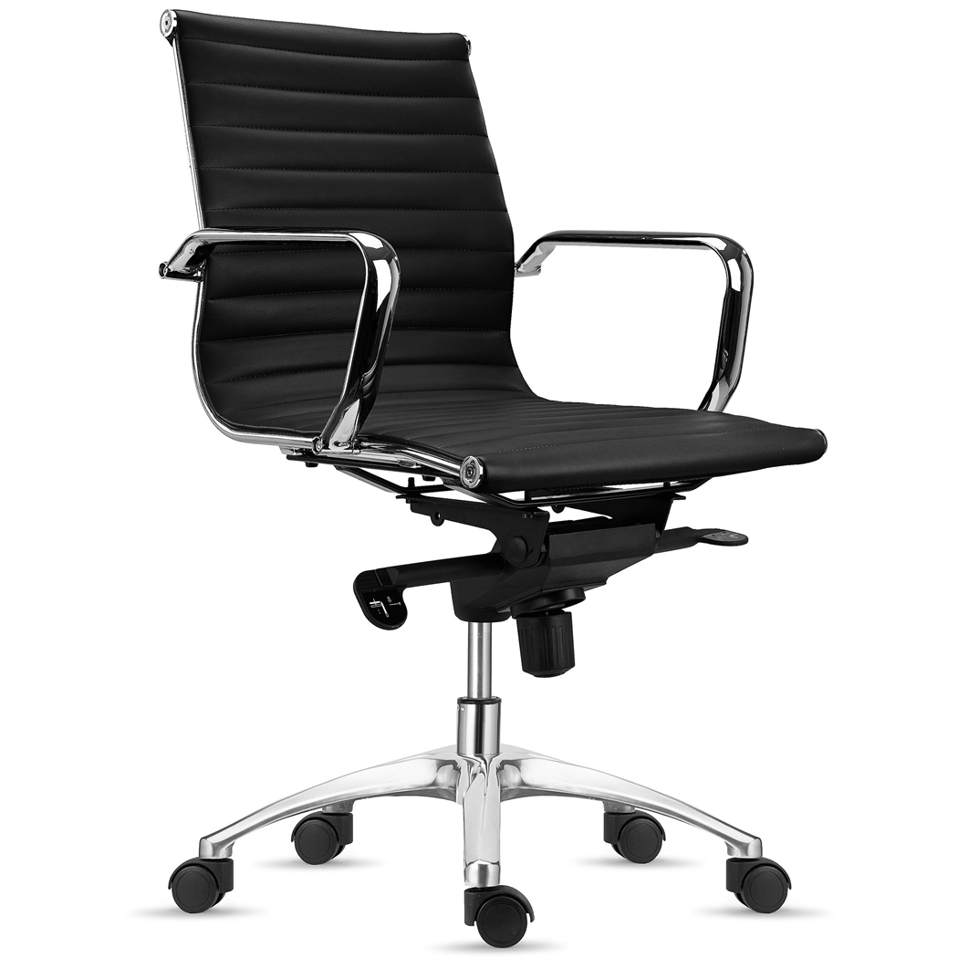 DEMO# Silla de Oficina CHICAGO, Elegante Diseño, Respaldo Medio, en Piel Natural Negra