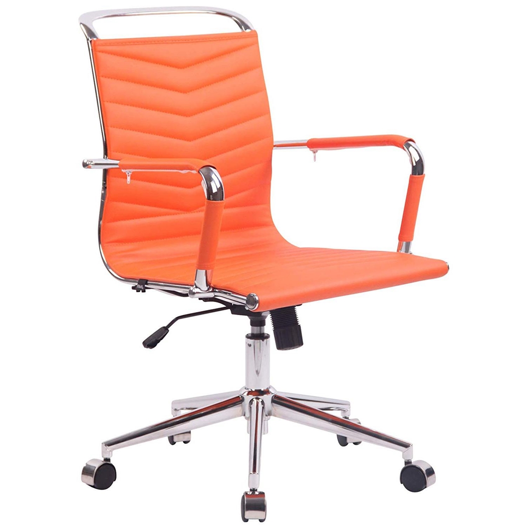 DEMO# Silla de Oficina SIGRID, Diseño con Elegantes Costuras, en Piel Naranja