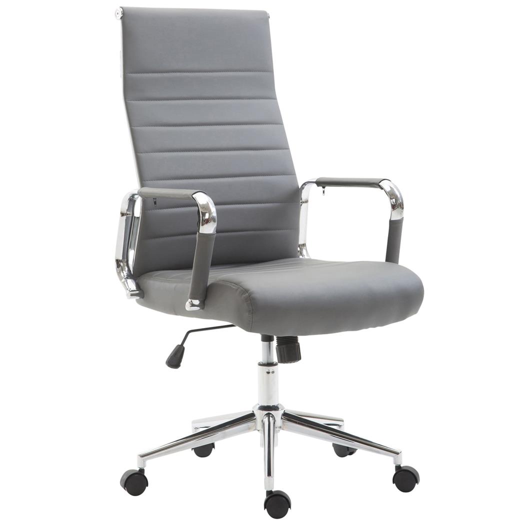 DEMO# Silla de Oficina KOLMU, Base Metálica, Diseño con Elegantes Costuras, En Piel Gris