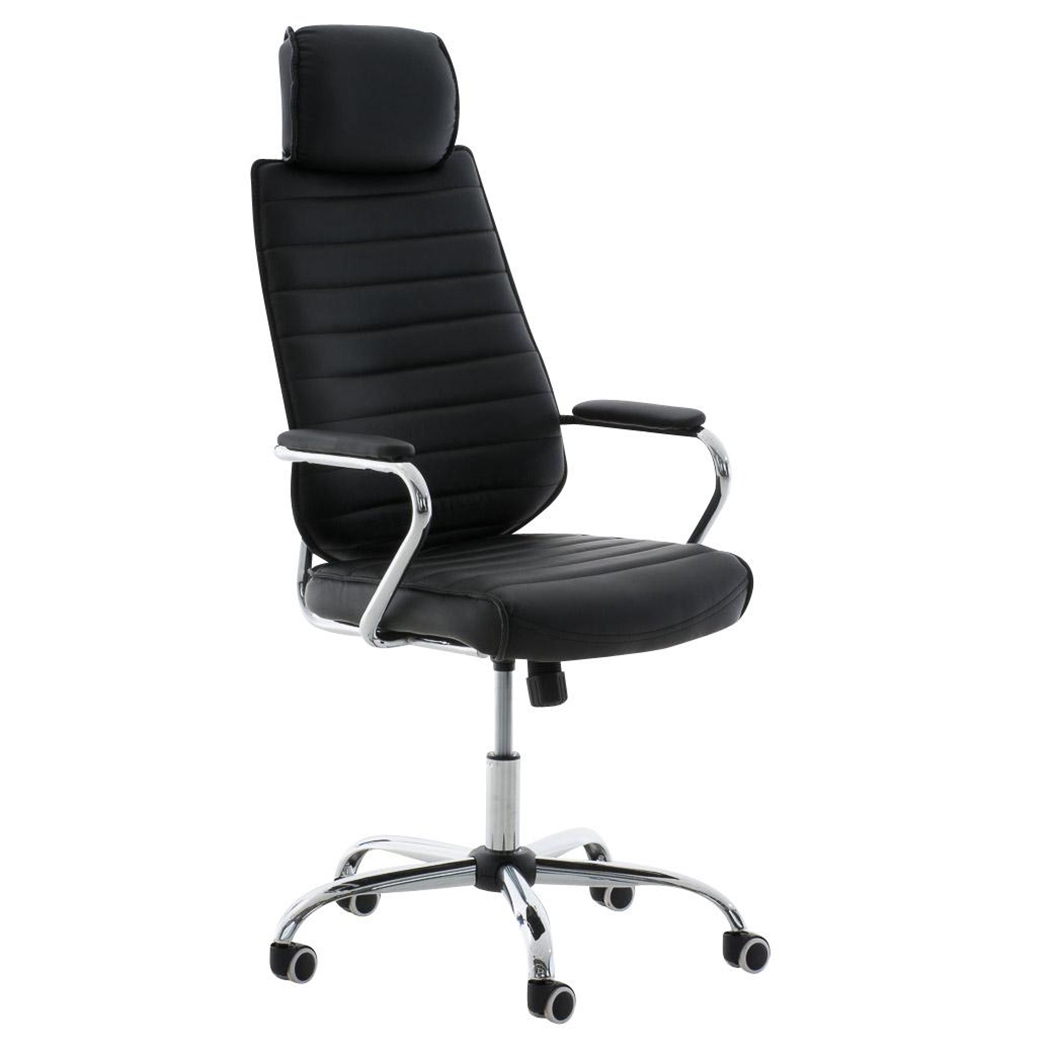 DEMO# Sillón Ejecutivo modelo RENO, estructura metálica, gran respaldo, tapizada en piel color Negro