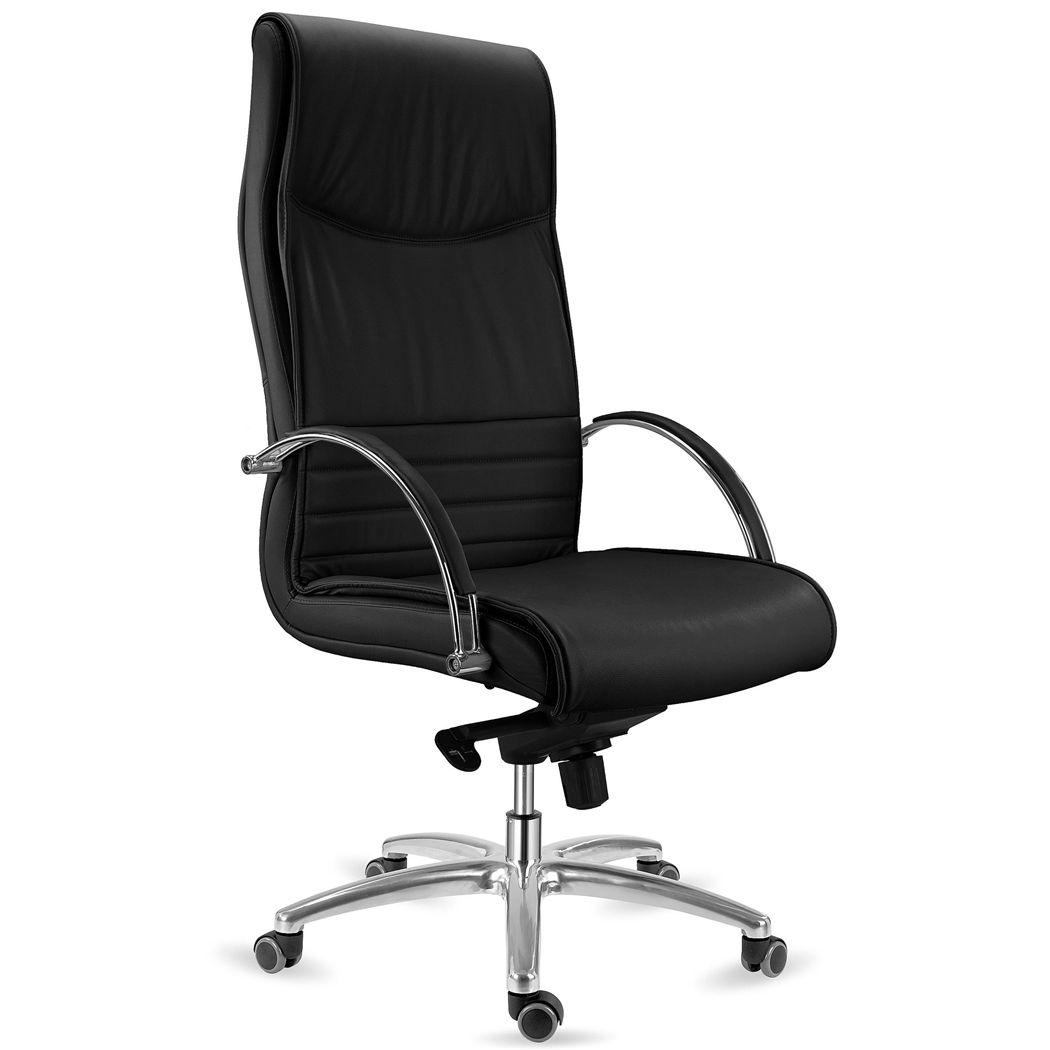 DEMO# Sillón de Oficina VILLA, Mecanismo Basculante, Respaldo Alto, en Piel Negra