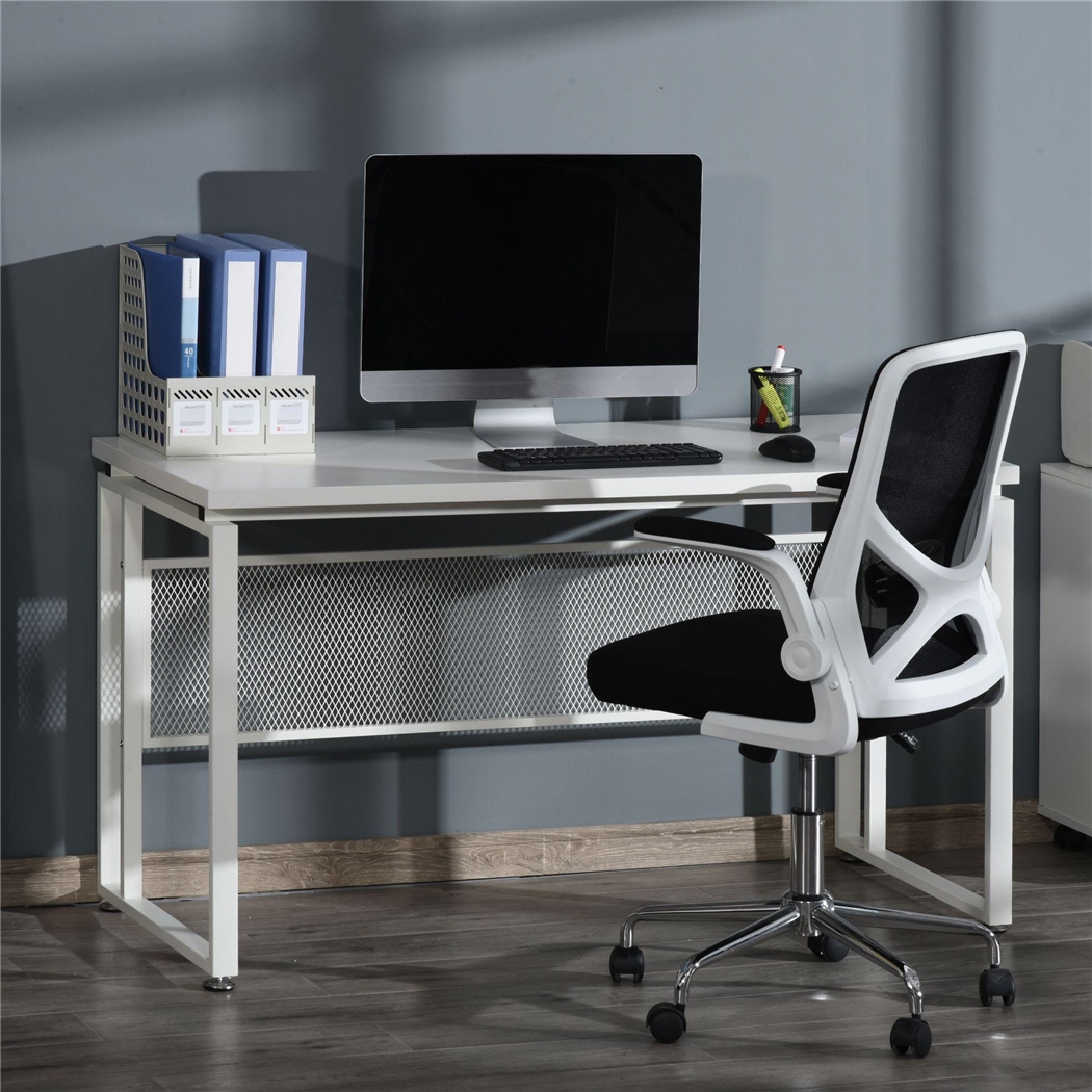 Mesa de Oficina FESANI, 135x60x75 cm, en Metal y Madera, color Blanco