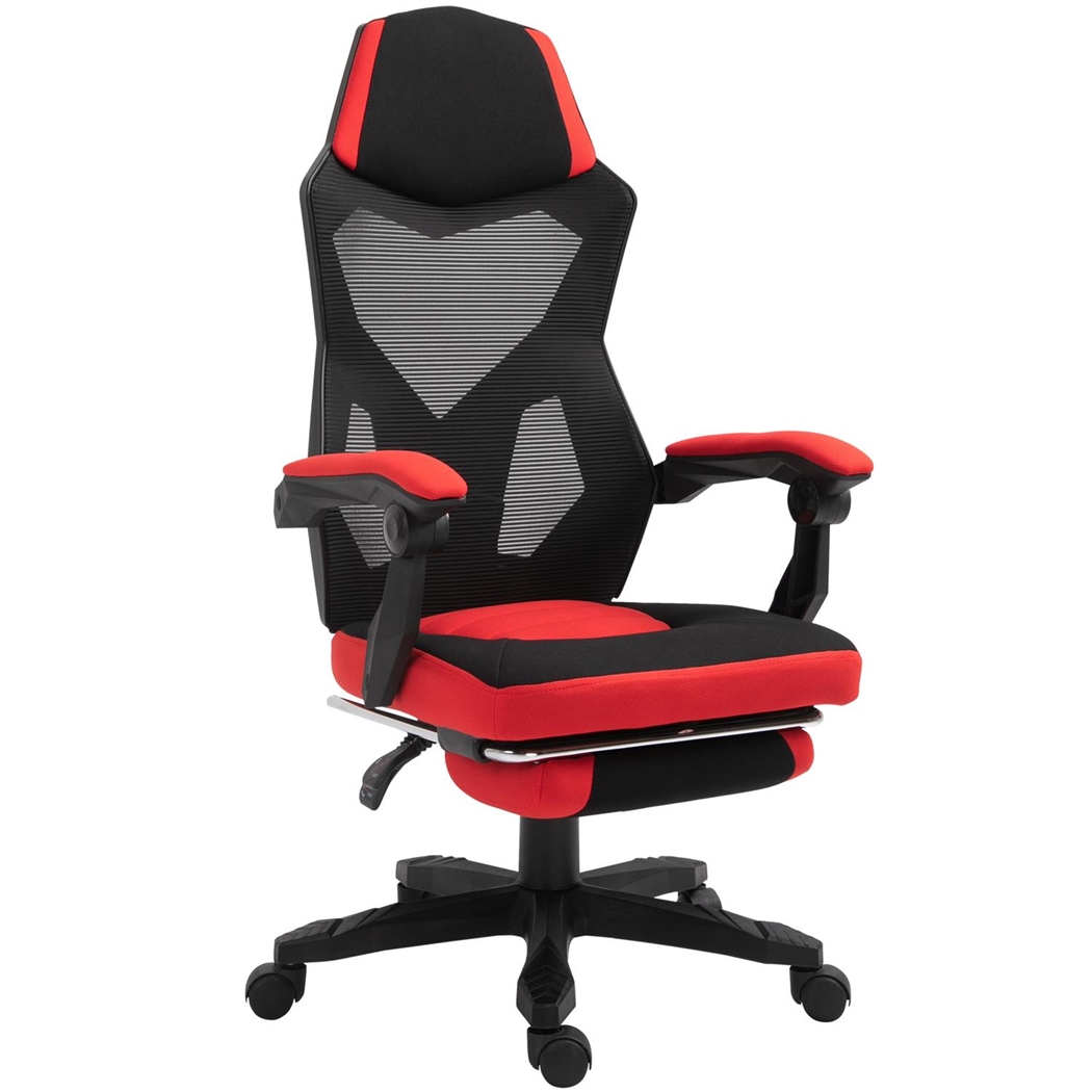 Silla Gaming BILBAO, Ergonómica, Reposapiés Extensible, en Malla Transpirable Negra y Roja