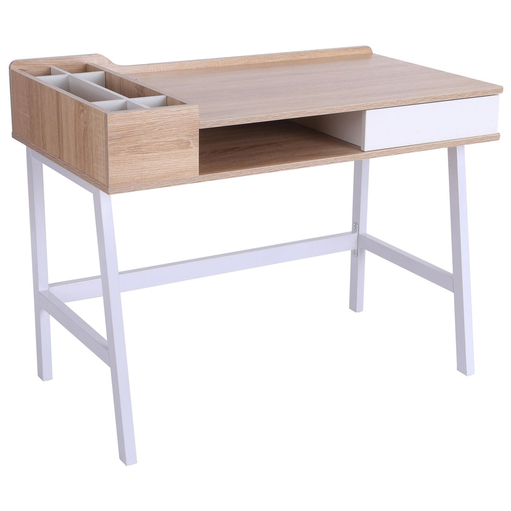 DEMO# Mesa para Ordenador GADEA, 100x55x81 cm, en Metal y Madera color Roble y Blanco