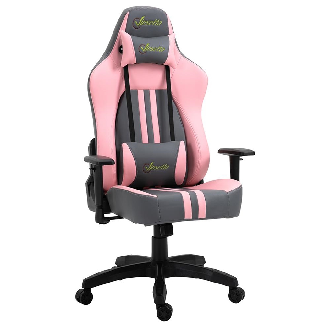 Silla Gaming VINE con Reposapiés, Reposabrazos ajustables, Cojines Lumbar y Cervical, En Piel Negro/Rosa