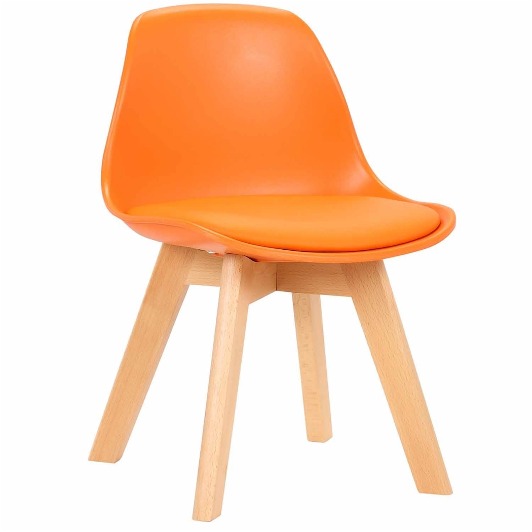 Silla Infantil LYNA, Diseño Exclusivo, Patas de Madera, en Piel color Naranja