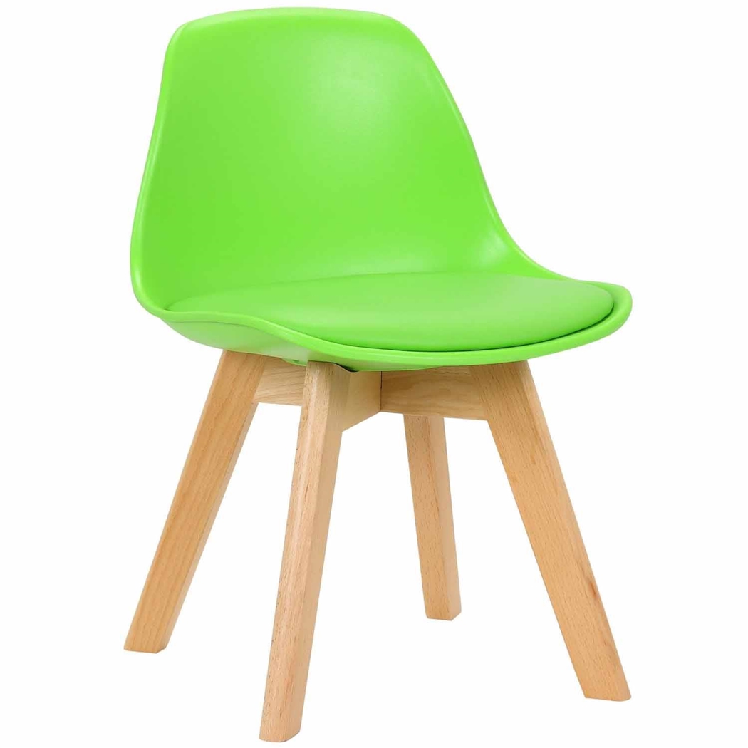 Silla Infantil LYNA, Diseño Exclusivo, Patas de Madera, en Piel color Verde