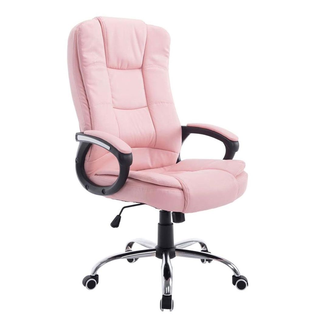 Sillón de Oficina PARAGUAY, Gran Acolchado, Base Metálica, en Piel Color Rosa