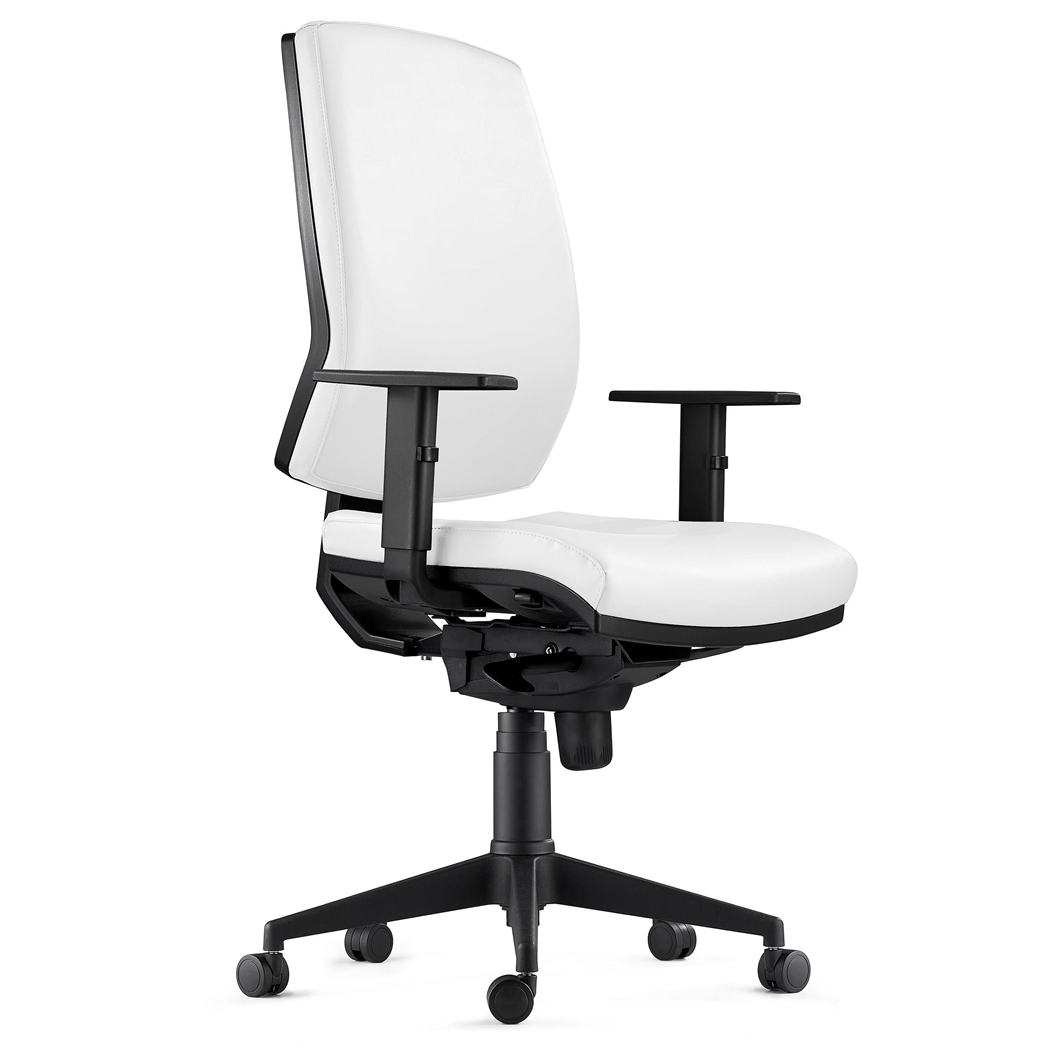 DEMO# Silla Ergonómica OLIVER, Piel Real Blanca, Uso 8 Horas, Grueso Acolchado