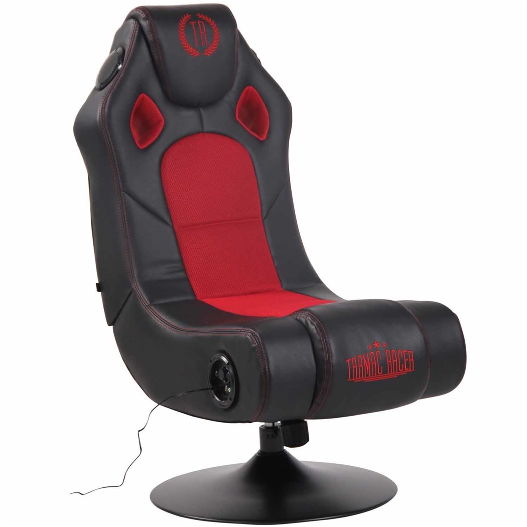 Silla Gaming TAUKEN, Altavoces Integrados, Bluetooth, USB, en Piel y Malla Negro/Rojo