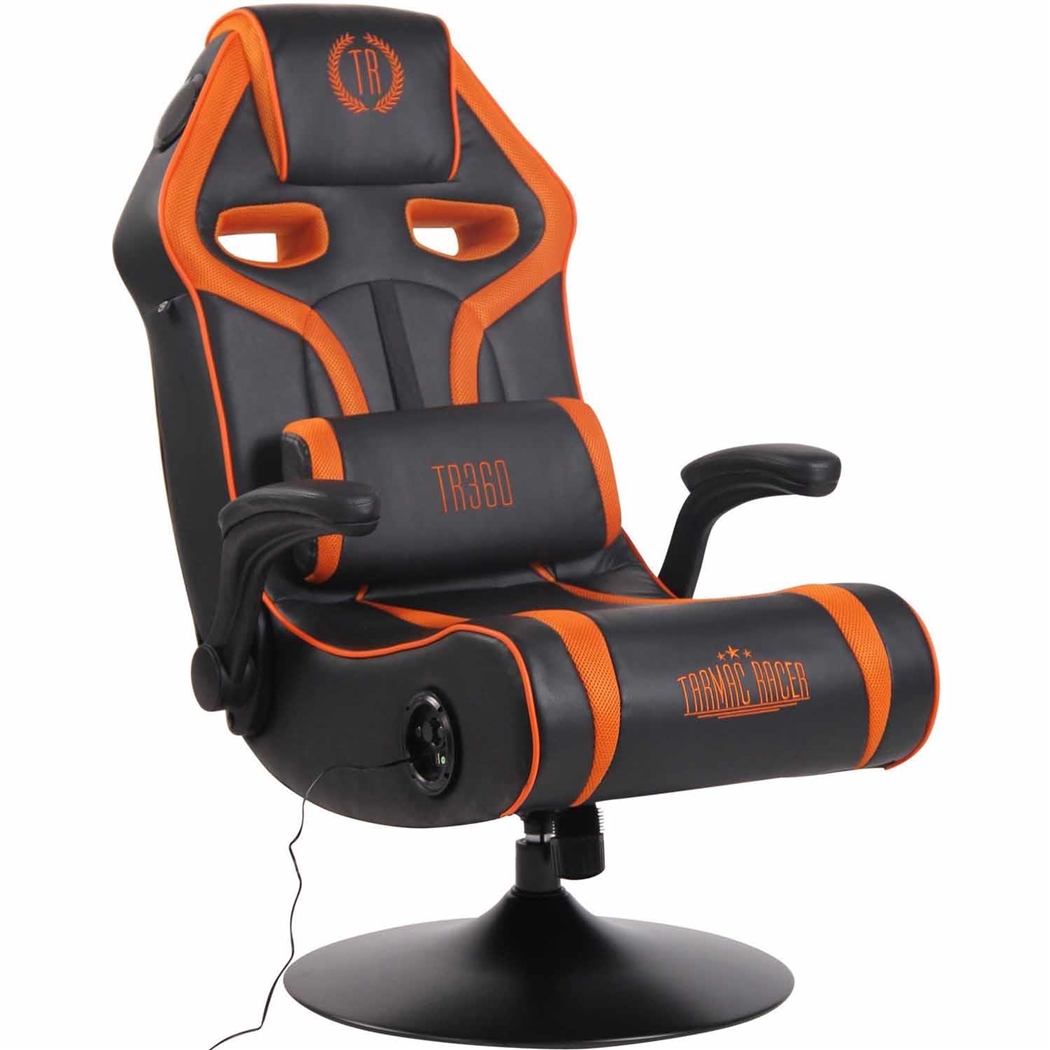 Silla Gaming TAUKEN PRO, Altavoces Integrados, Bluetooth, USB, en Piel y Malla Negro/Naranja