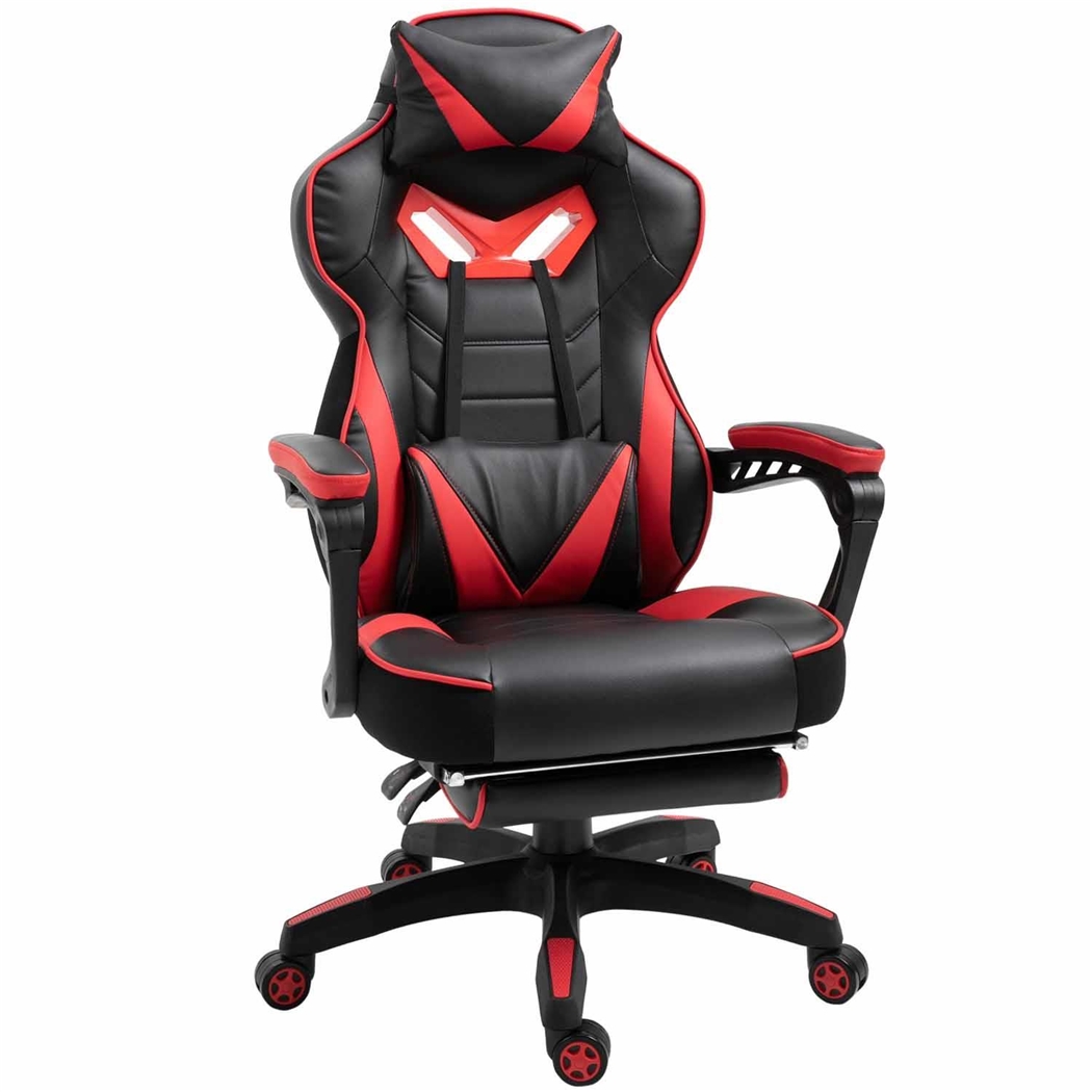 Silla Gaming TRONE con Reposapiés, Reclinable, Cojines Lumbar y Cervical, en Piel color Negro/Rojo