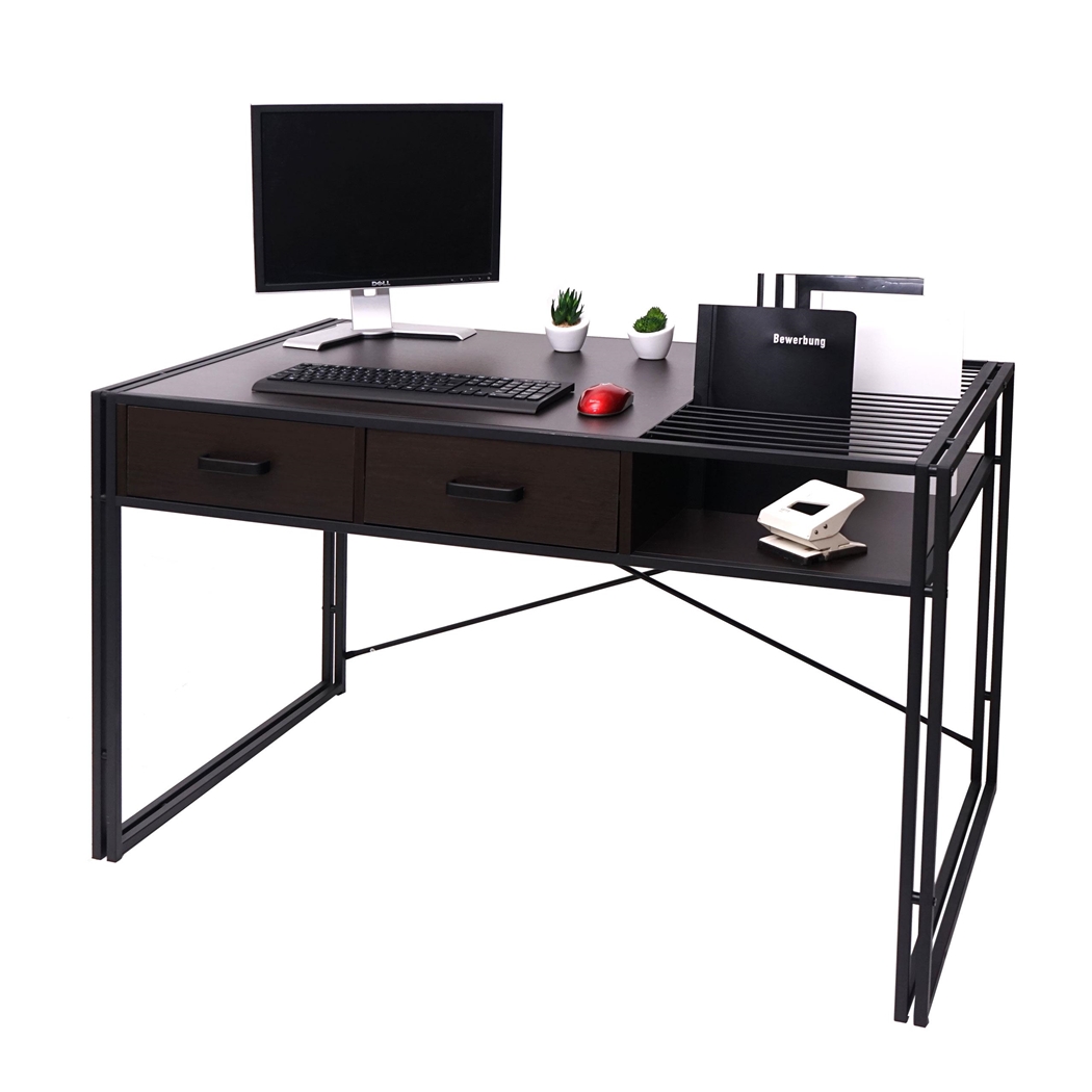 Mesa para Ordenador ROXY, 120x70x76 cm, en Metal y Madera, color Marrón oscuro