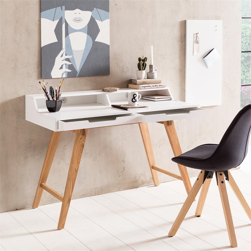 Mesa de Oficina KATEN, 110x60x85 cm, Diseño Nórdico, Estructura de Madera, color Blanco