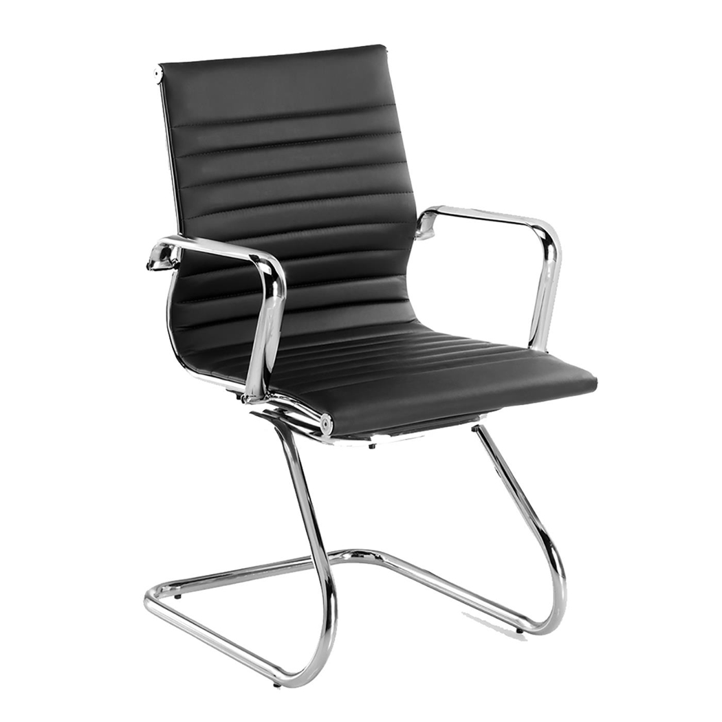 DEMO# Silla de Confidente DORIS V, Estructura Metálica Cromada, Elegante Diseño, En Piel Negra