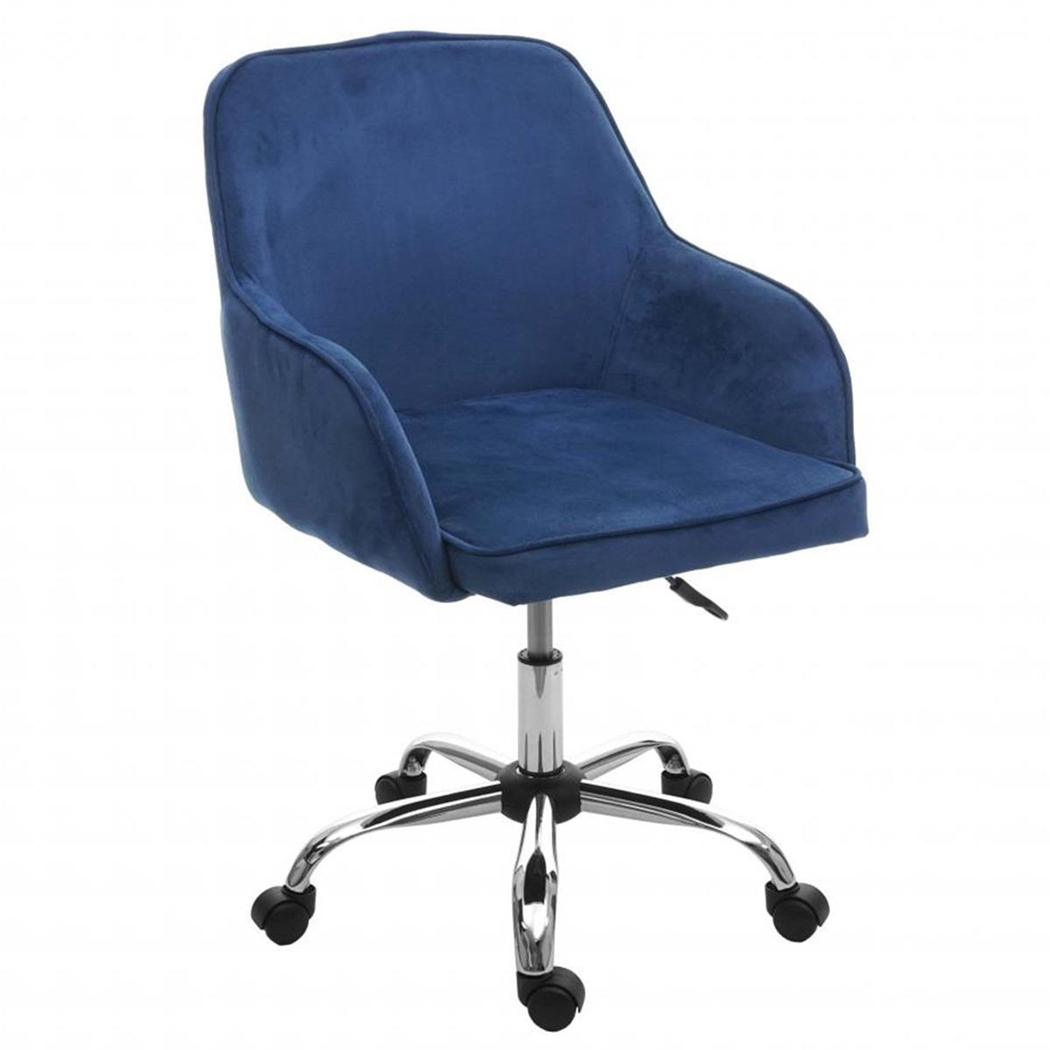 Silla de Oficina LINDA, Exclusivo Diseño, Base Metálica, en Terciopelo color Azul