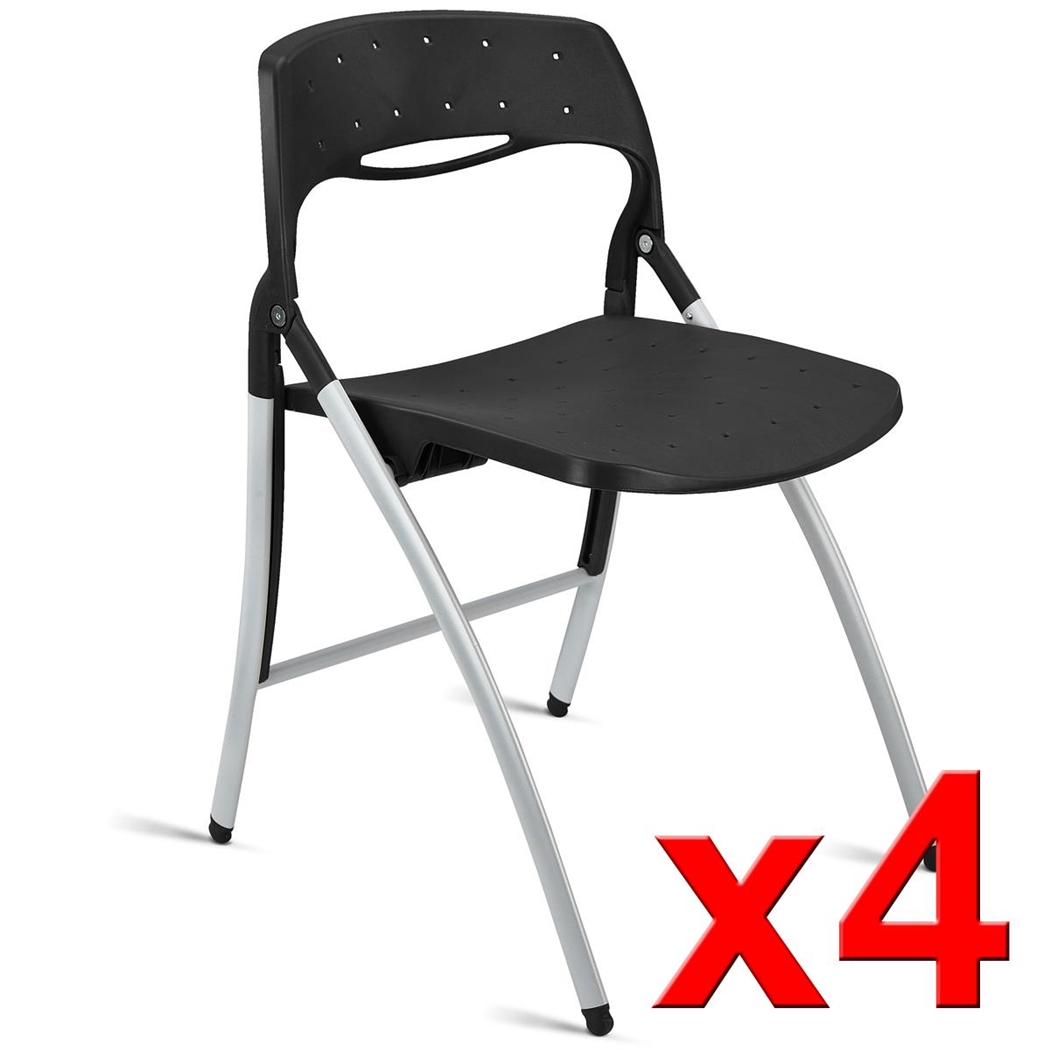 Lote de 4 sillas de Confidente FILA, Plegables y Prácticas, Estructura en Acero, Color Negro