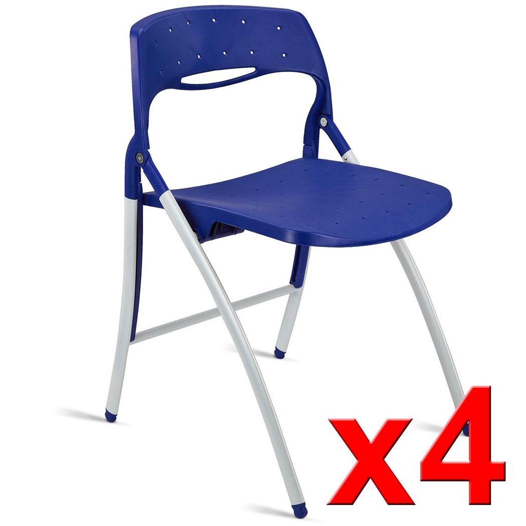 Lote de 4 sillas de Confidente FILA, Plegables y Prácticas, Estructura en Acero, Color Azul