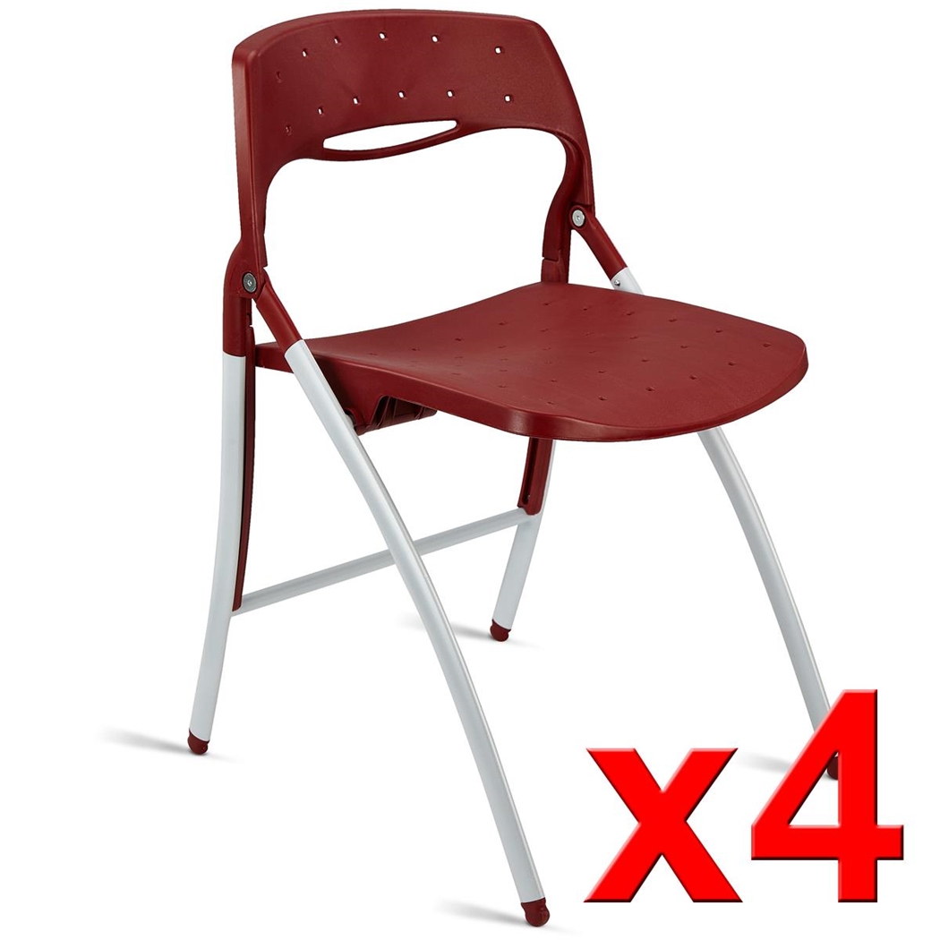 Lote de 4 sillas de Confidente FILA, Plegables y Prácticas, Estructura en Acero, Color Burdeos