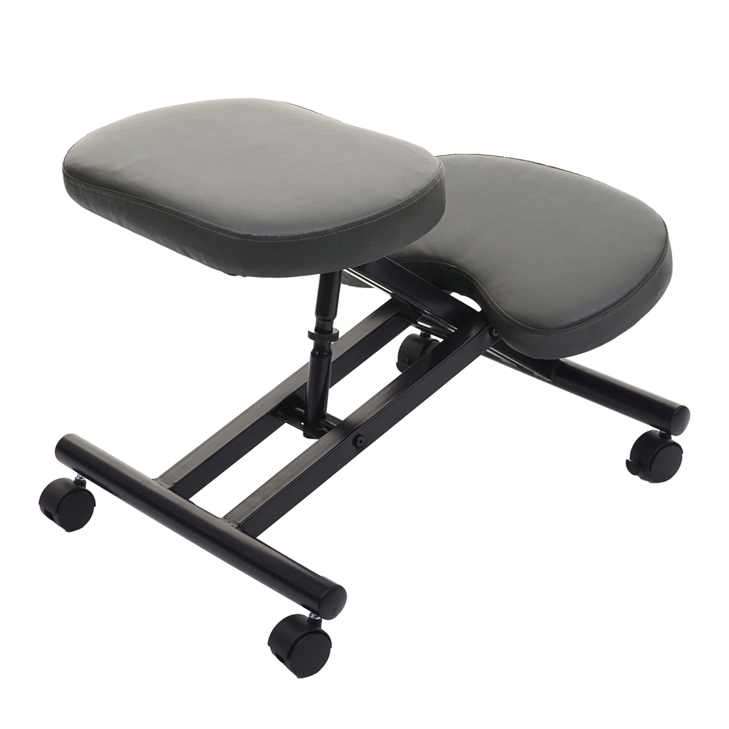 DEMO# Silla Ergonómica de Rodillas MONTY, Altura Ajustable, Estructura Metálica, Piel color Gris