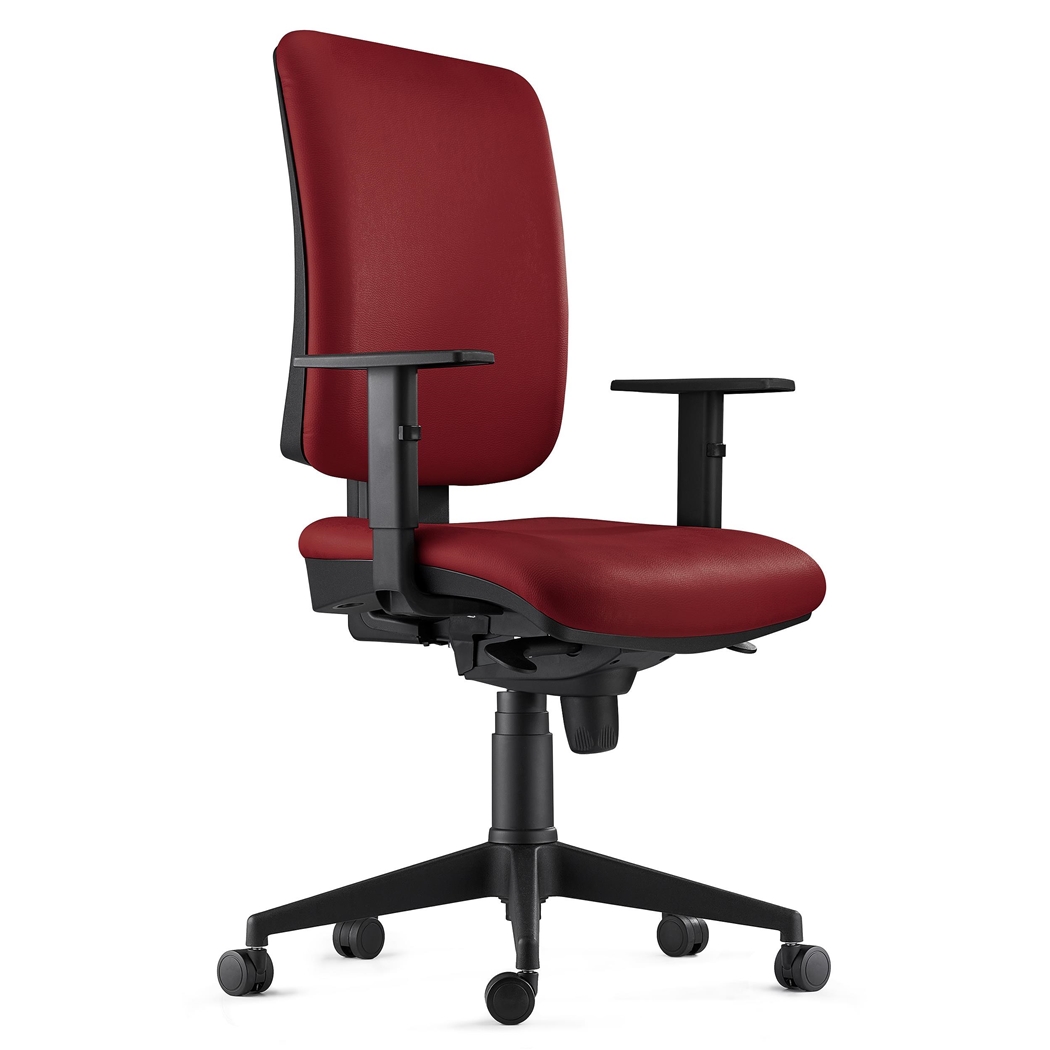 DEMO# Silla Ergonómica PIERO, en Piel Natural color Burdeos, con Brazos Ajustables
