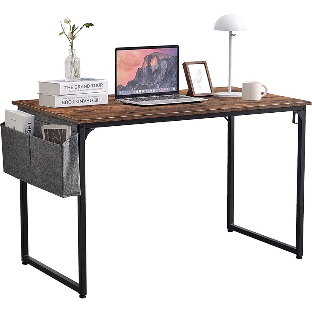 Mesa de oficina ANET, 120x60x74 cm, Estructura Metálica y Superficie en Madera, color Marrón Oscuro