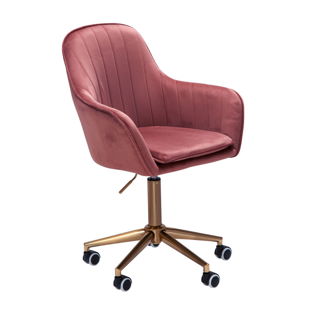 Silla de Oficina DAMA, Exclusivo Diseño, Base Metálica Dorada, en Terciopelo color Rosa