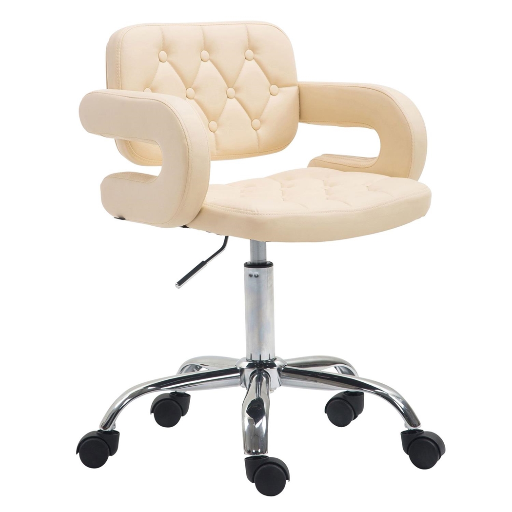 Silla de Oficina SAMSON, Precioso Diseño, Base Metálica, Tapizada en Piel color Crema