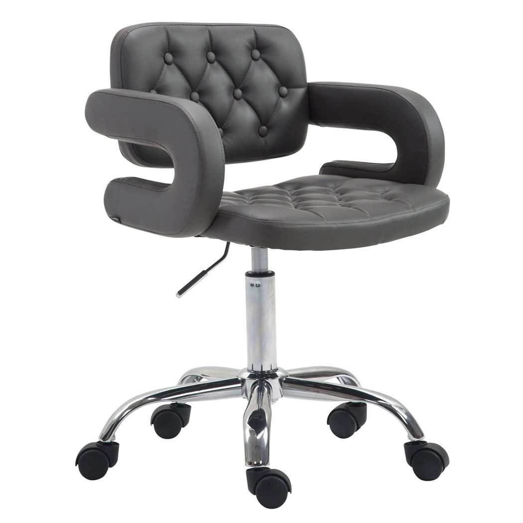 Silla de Oficina SAMSON, Precioso Diseño, Base Metálica, Tapizada en Piel color Gris