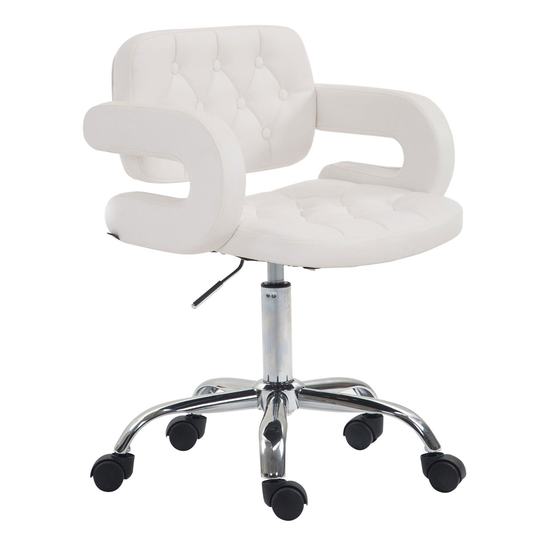 Silla de Oficina SAMSON, Precioso Diseño, Base Metálica, Tapizada en Piel color Blanco