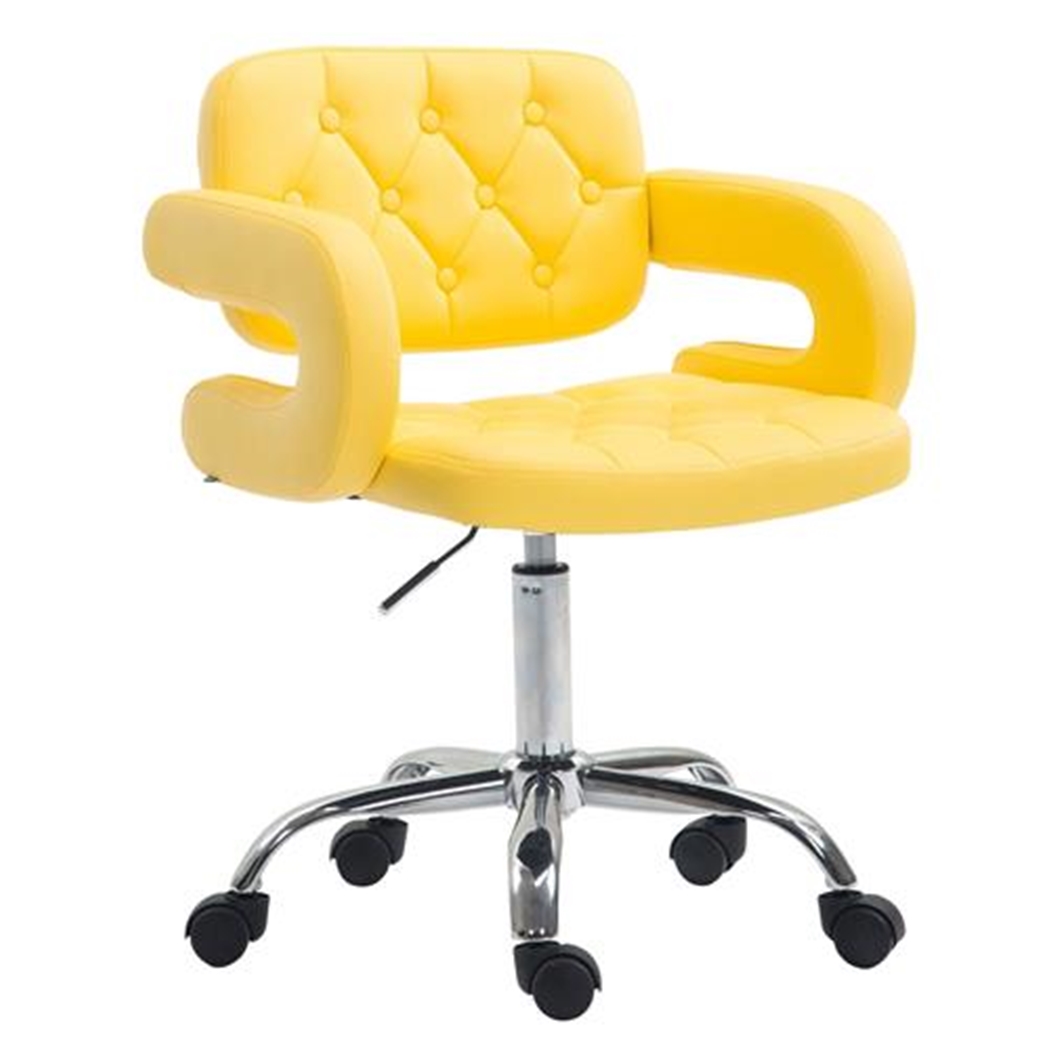 Silla de Oficina SAMSON, Precioso Diseño, Base Metálica, Tapizada en Piel color Amarillo