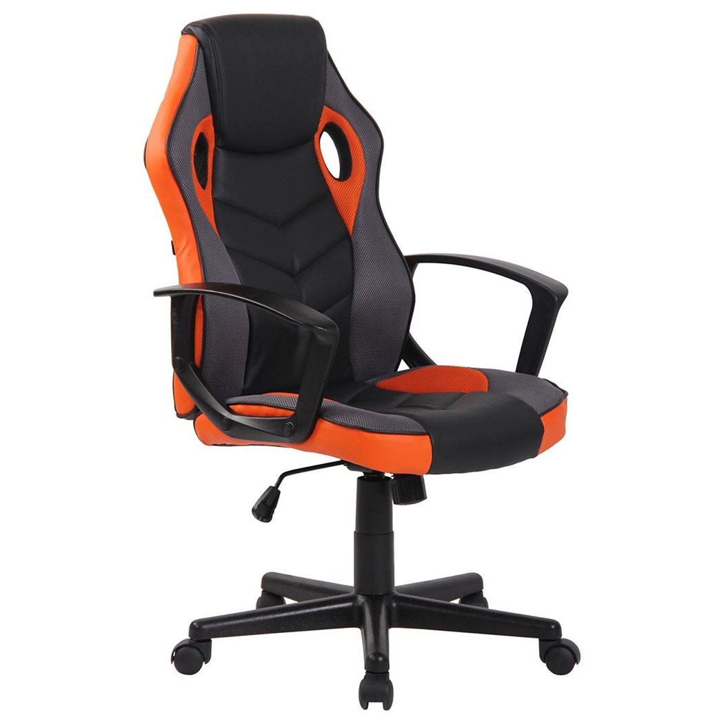 Silla Gaming DELI, Diseño Deportivo, en Malla y Piel, color Negro y Naranja