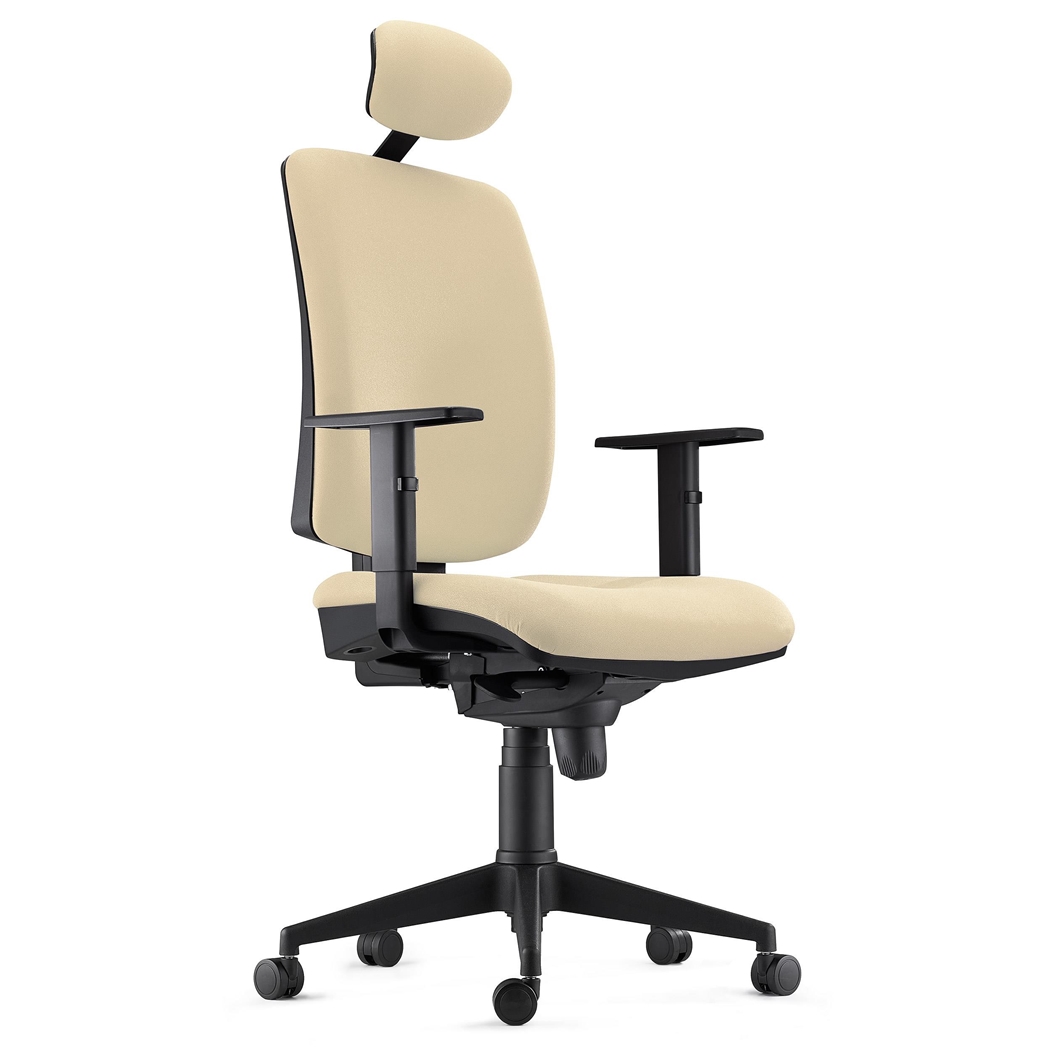 DEMO# Silla Ergonómica PIERO, en Tela color Crema, con Reposacabezas y Brazos Ajustables